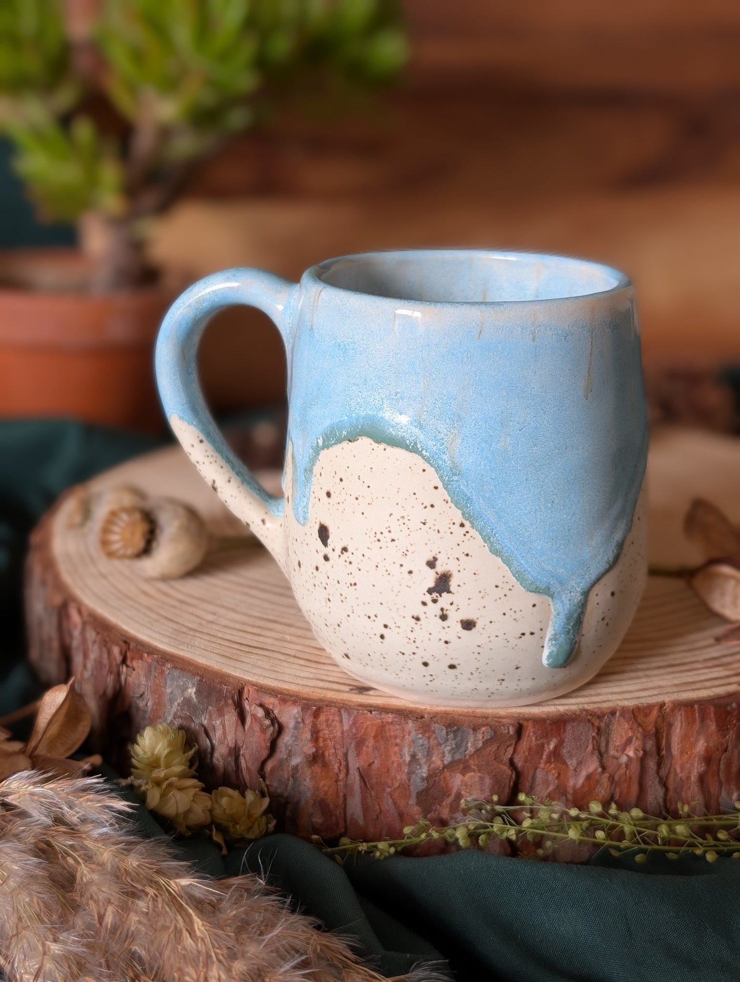 Spaniel Speckled Mug with Drippy Glaze