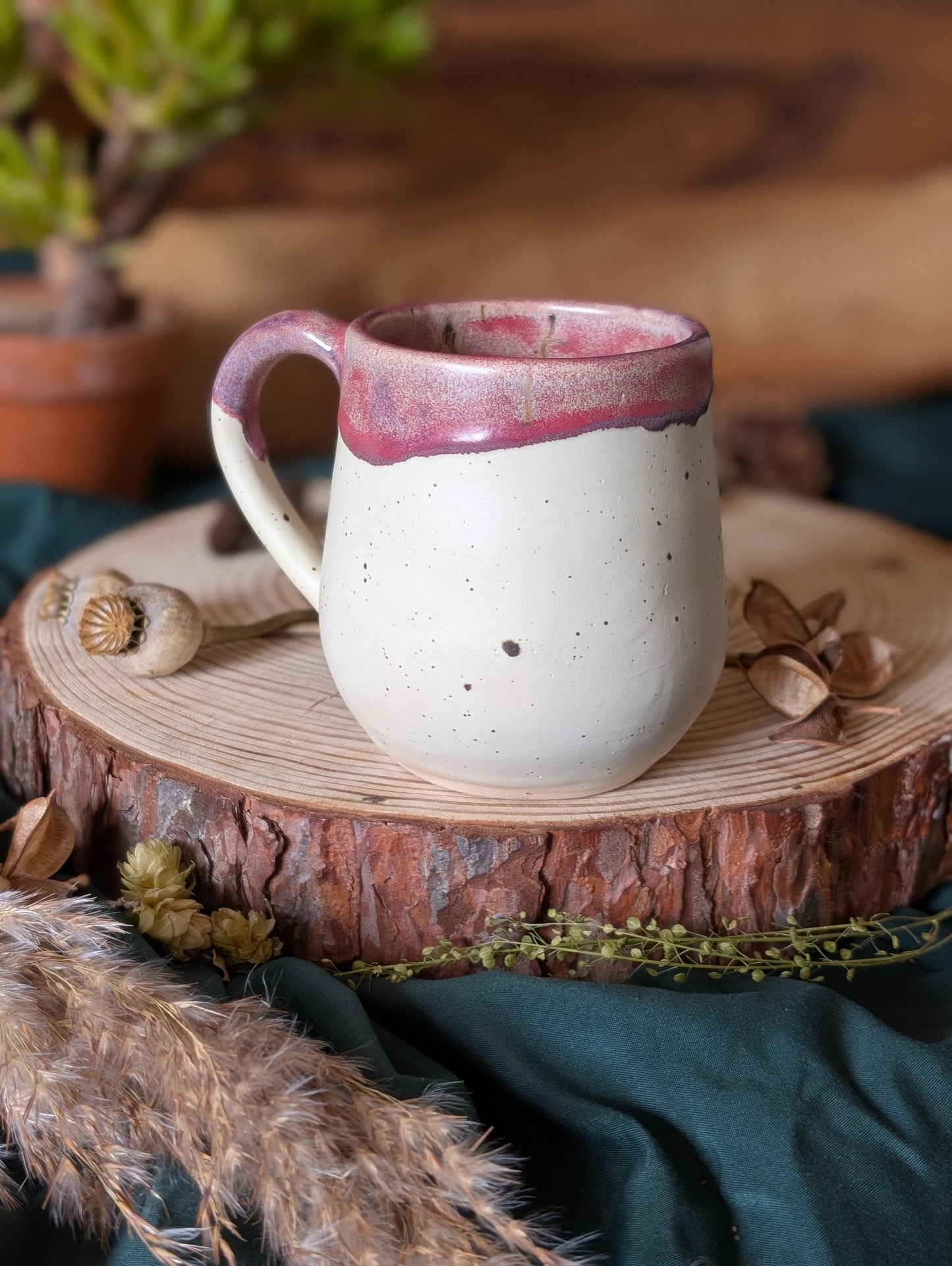 Squirrel and Crocus Speckled Mug with Drippy Glaze