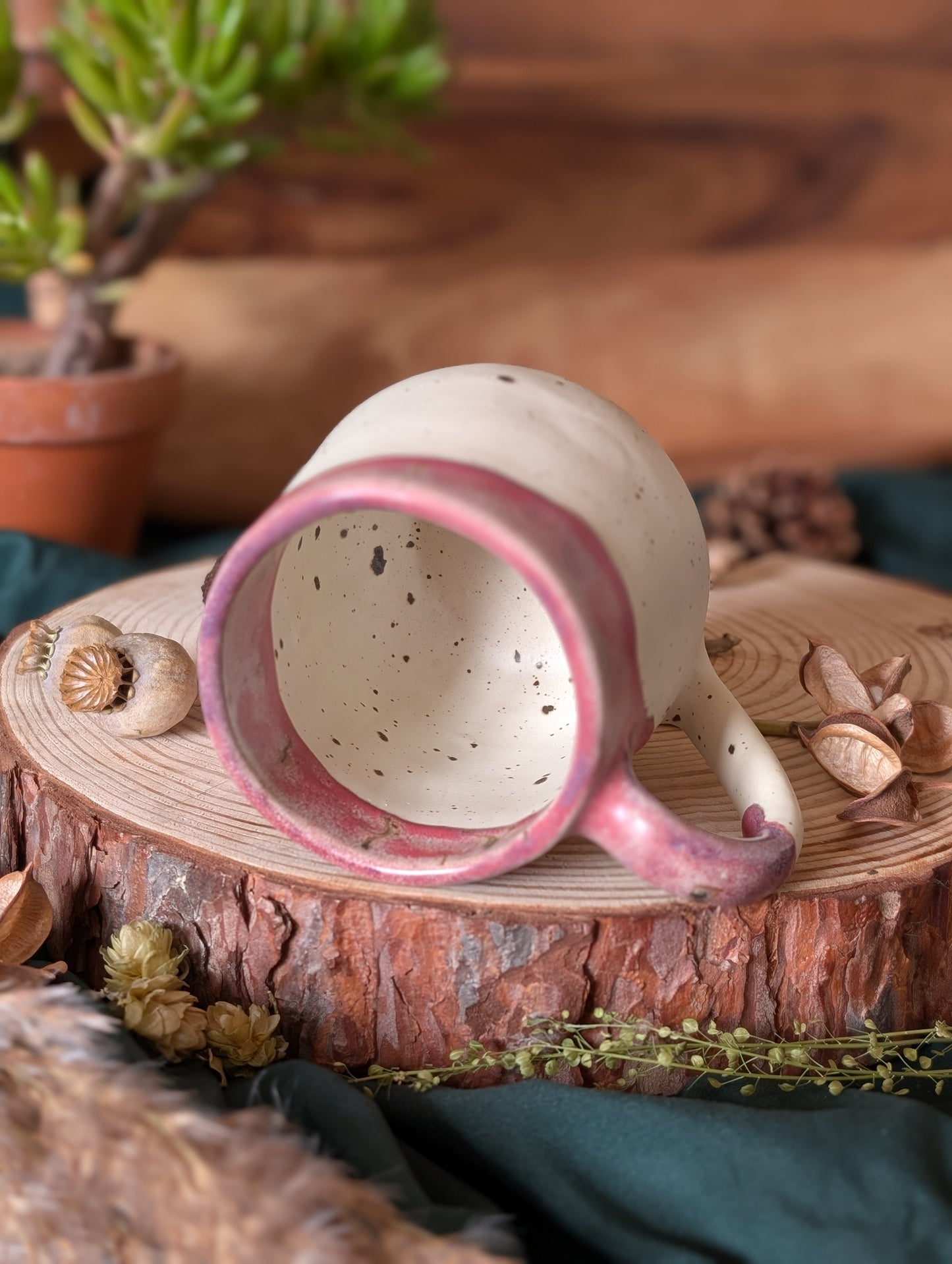Squirrel and Crocus Speckled Mug with Drippy Glaze