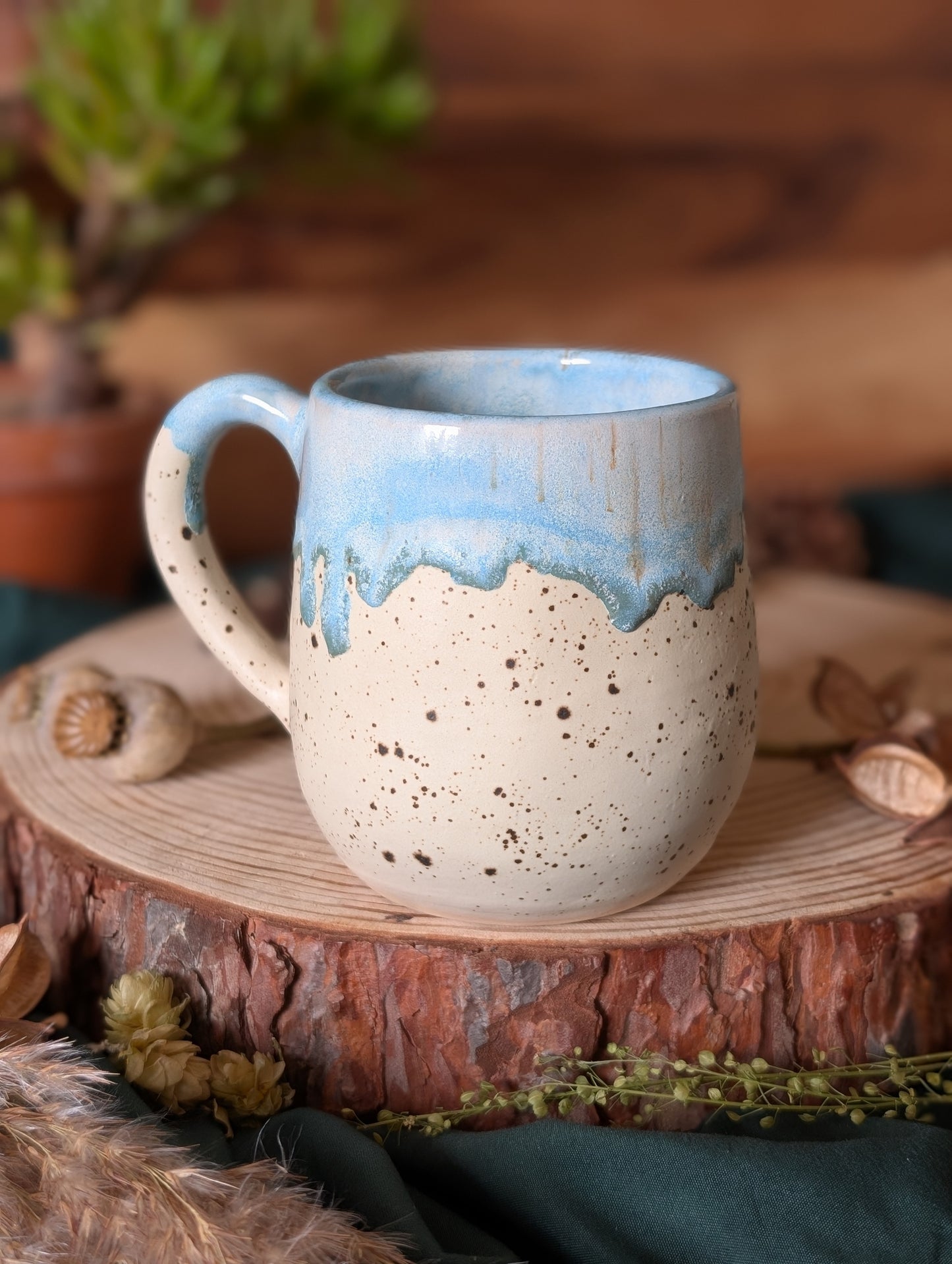 Beaver and Daisy Speckled Mug with Drippy Glaze 2
