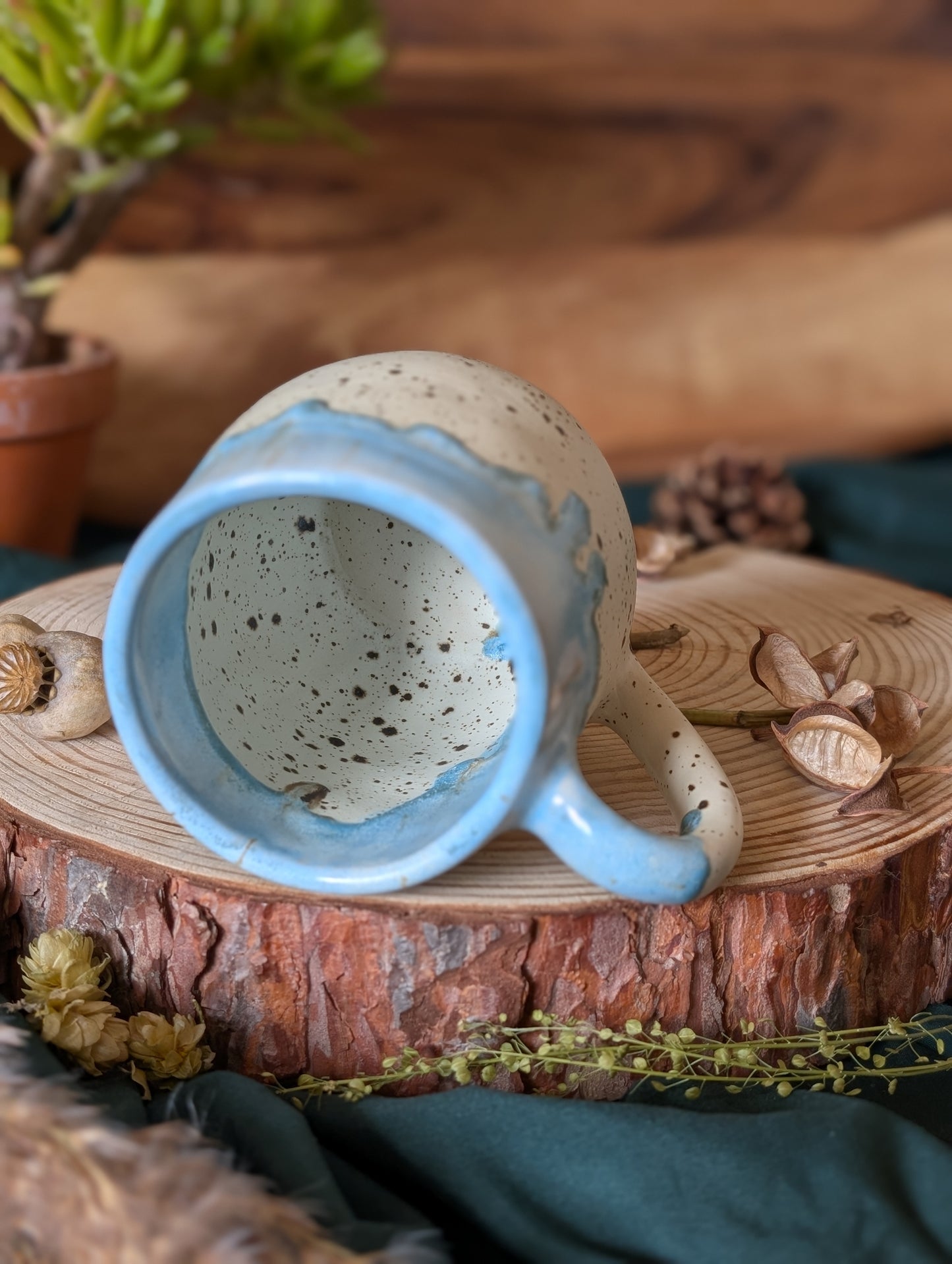 Beaver and Daisy Speckled Mug with Drippy Glaze 2