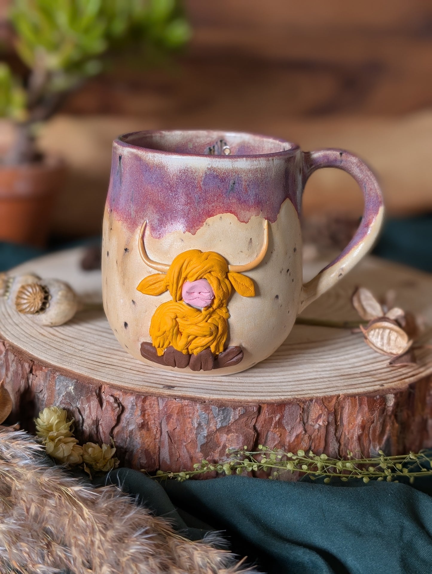 Highland Cow Mug with Drippy Glaze