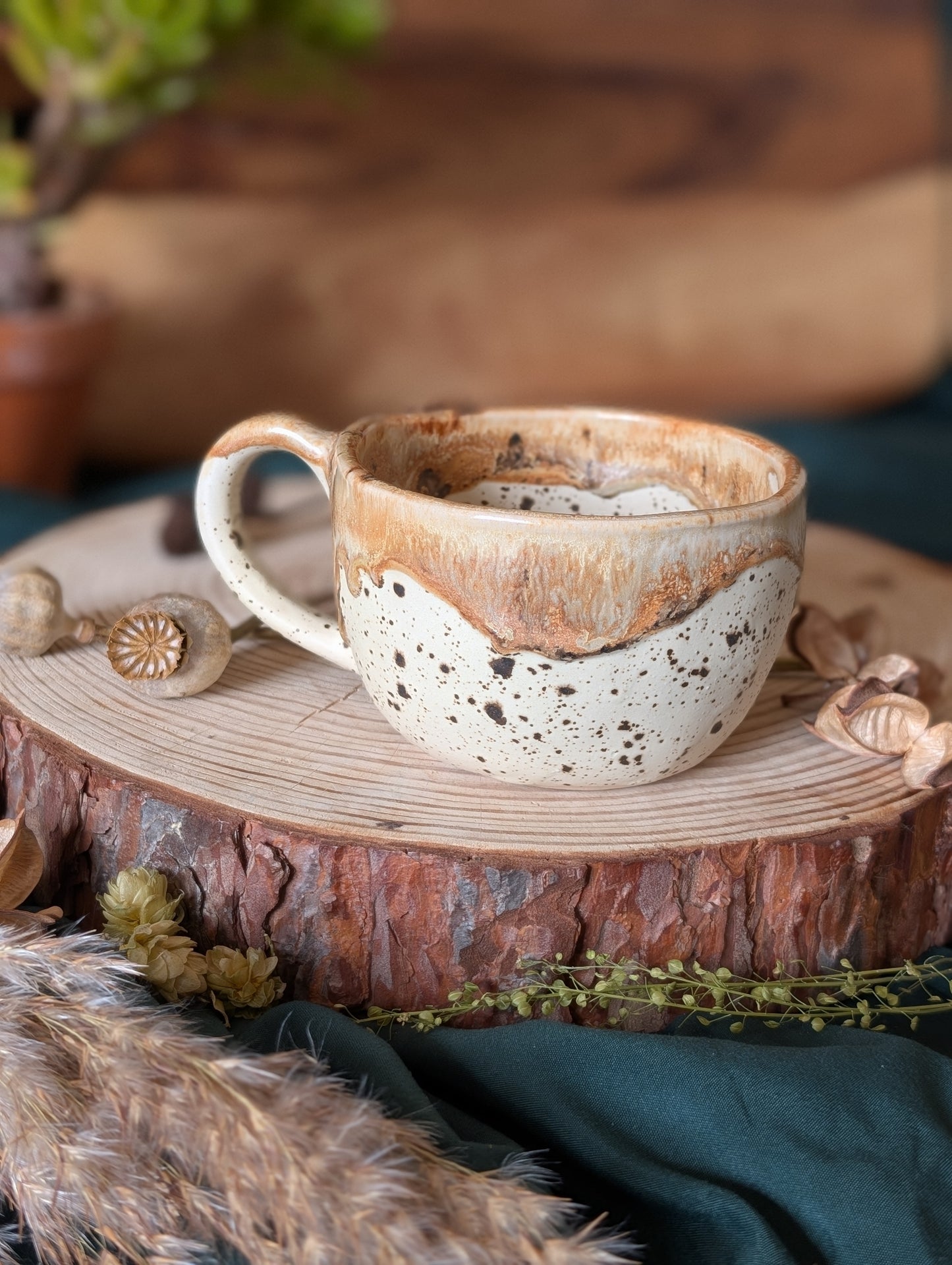 Robin Speckled Wonky Cup with Drippy Glaze