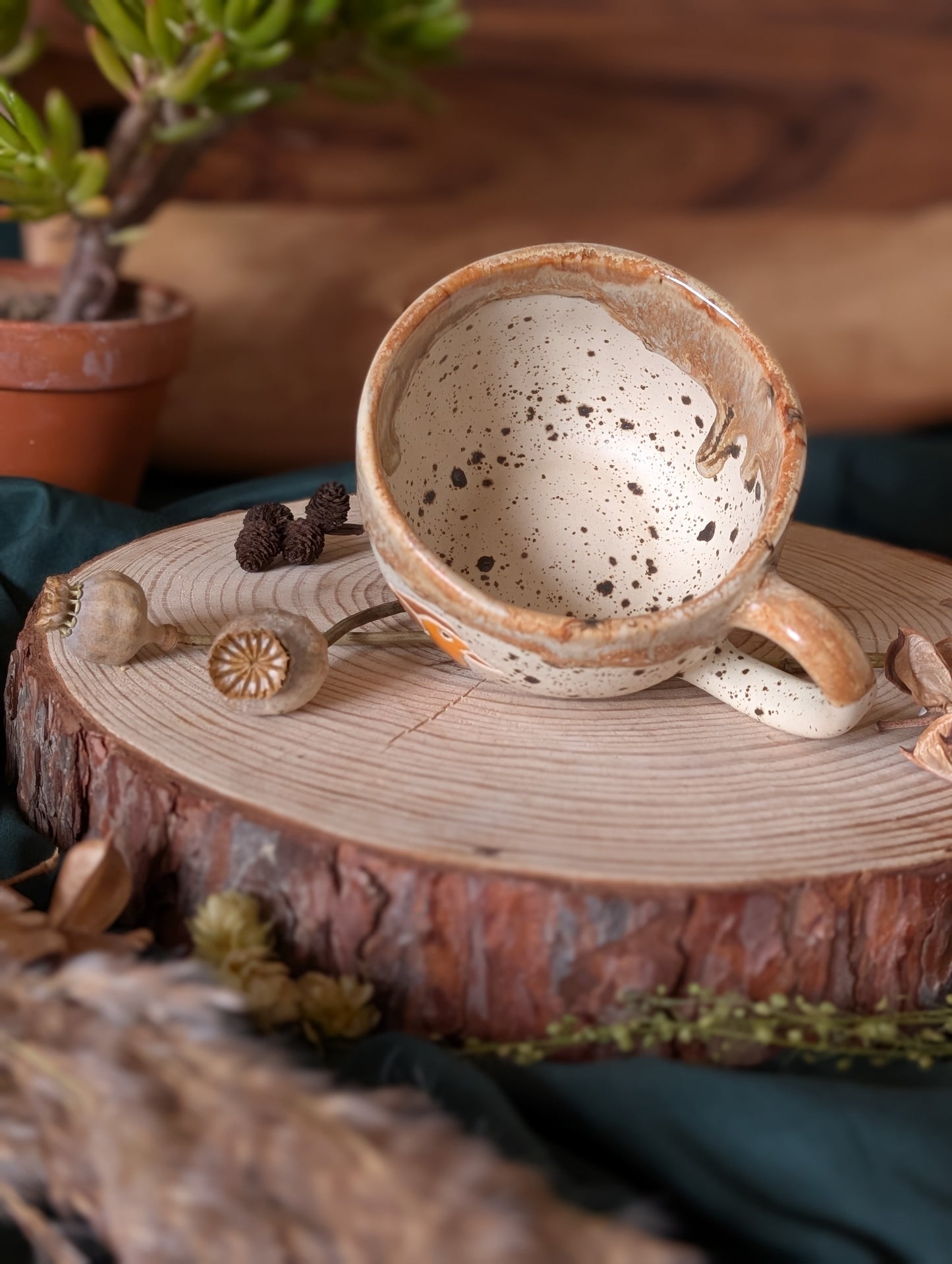 Robin Speckled Wonky Cup with Drippy Glaze