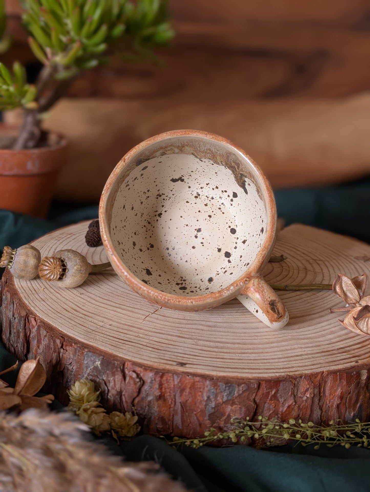 Nuthatch Speckled Wonky Cup with Drippy Glaze 2
