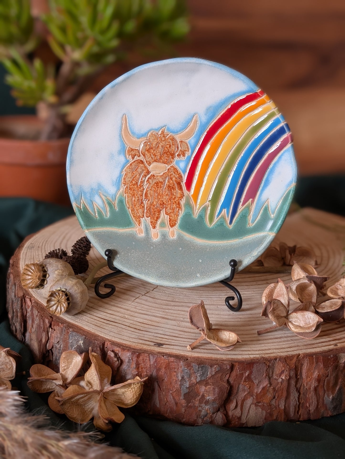 Highland Cow and Rainbow Trinket Dish Large