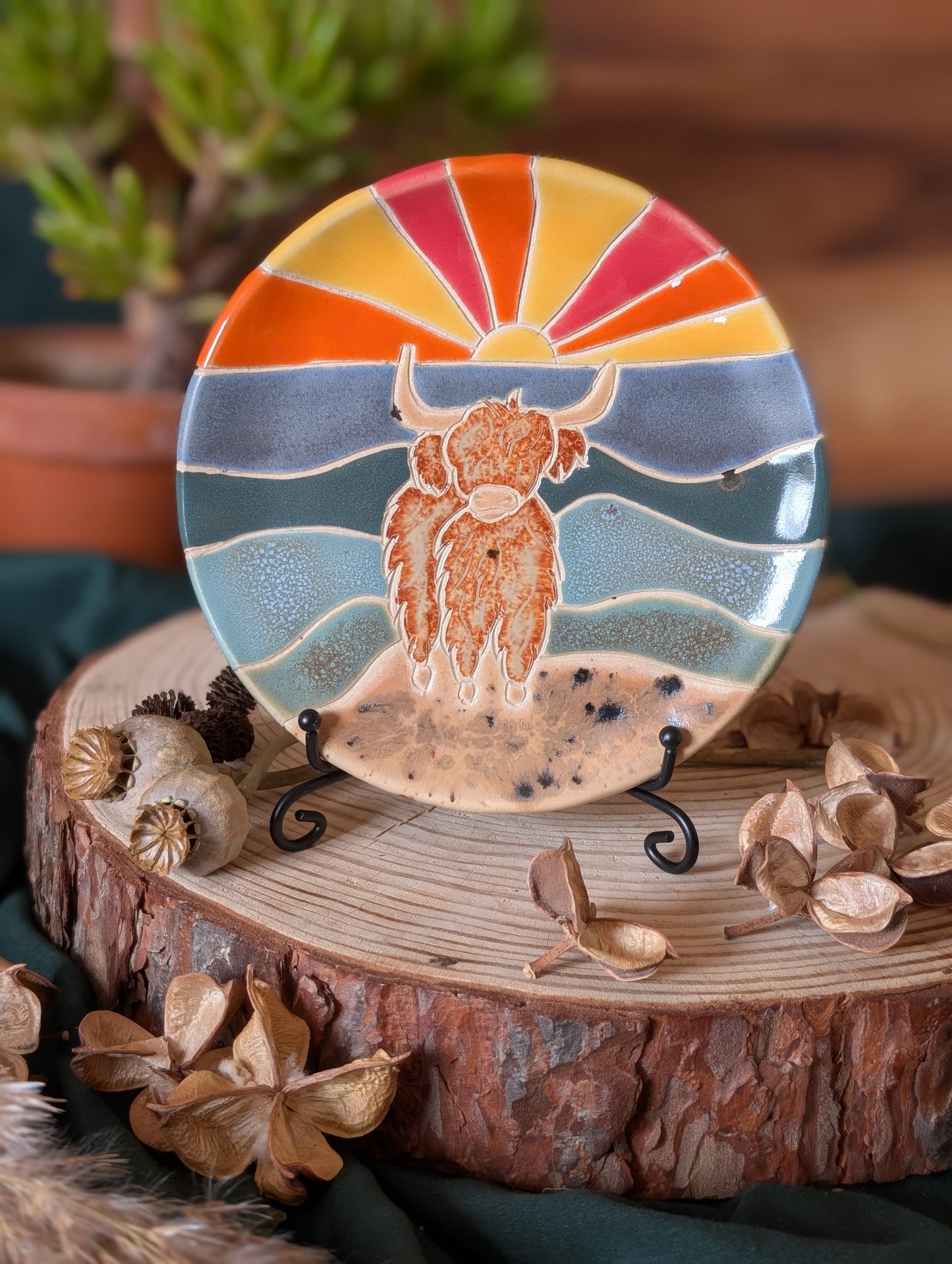 Highland Cow and Sunset at Sea Trinket Dish Large