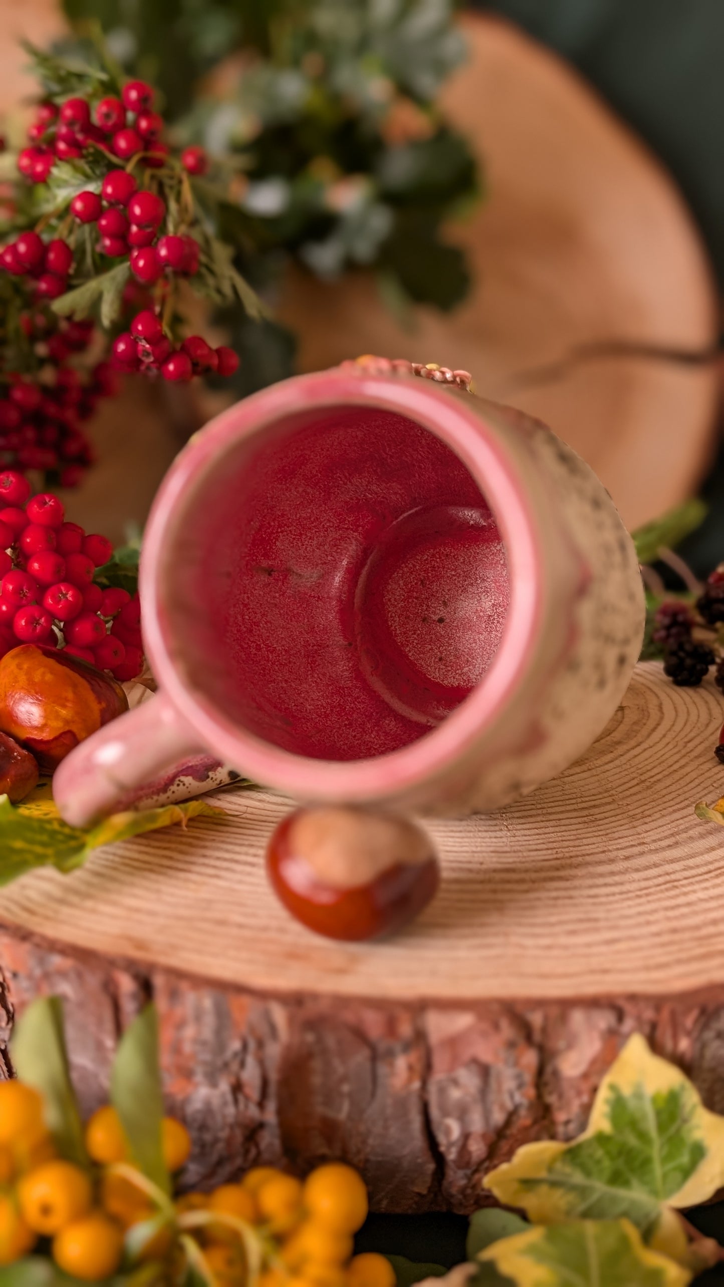 Mouse and Flowers Mug – Handmade Unique Mug with Pink Drippy Glaze 16