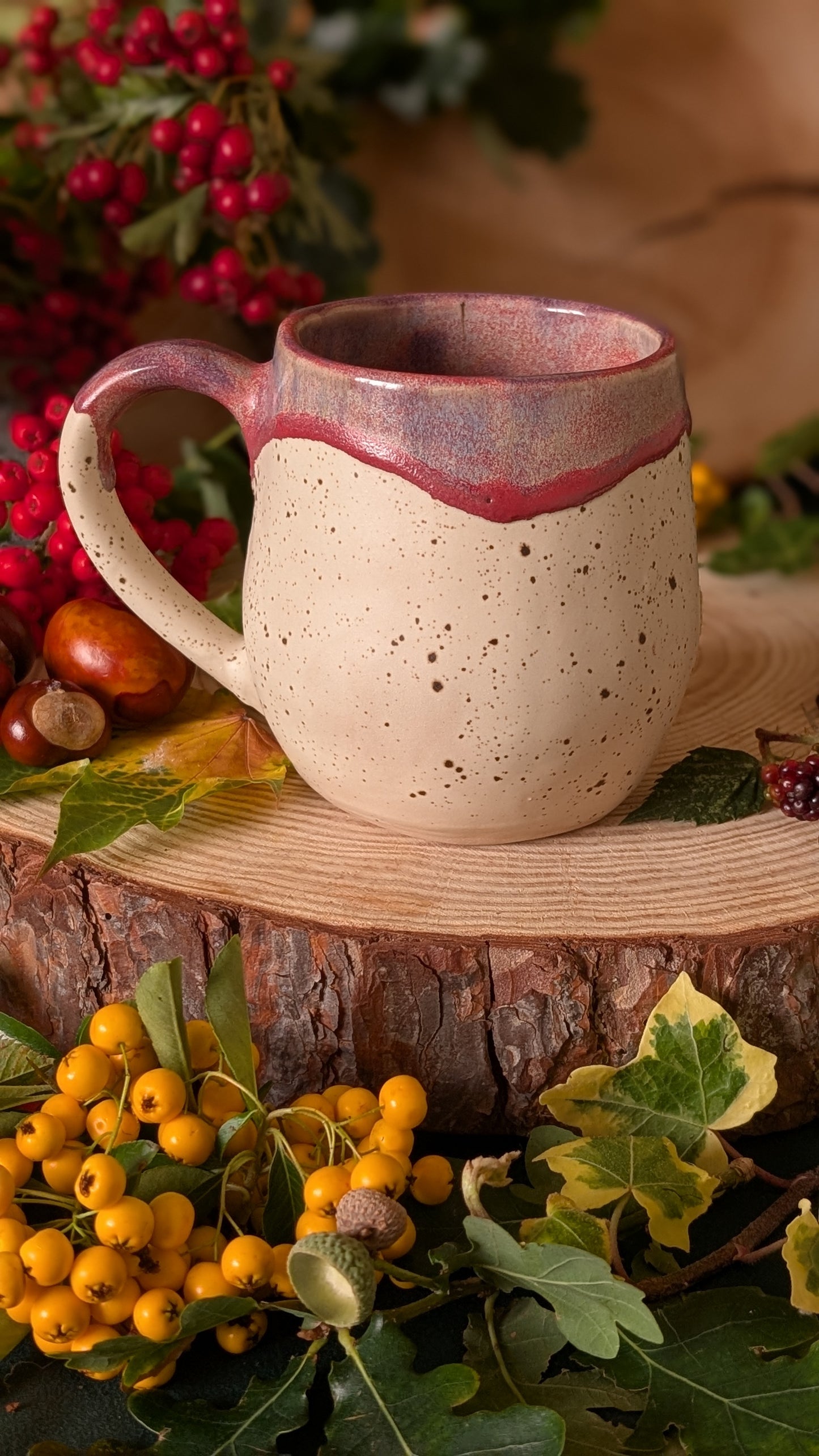 Mouse and Blackberry Mug – Handmade Unique Mug with Purple Glaze 7