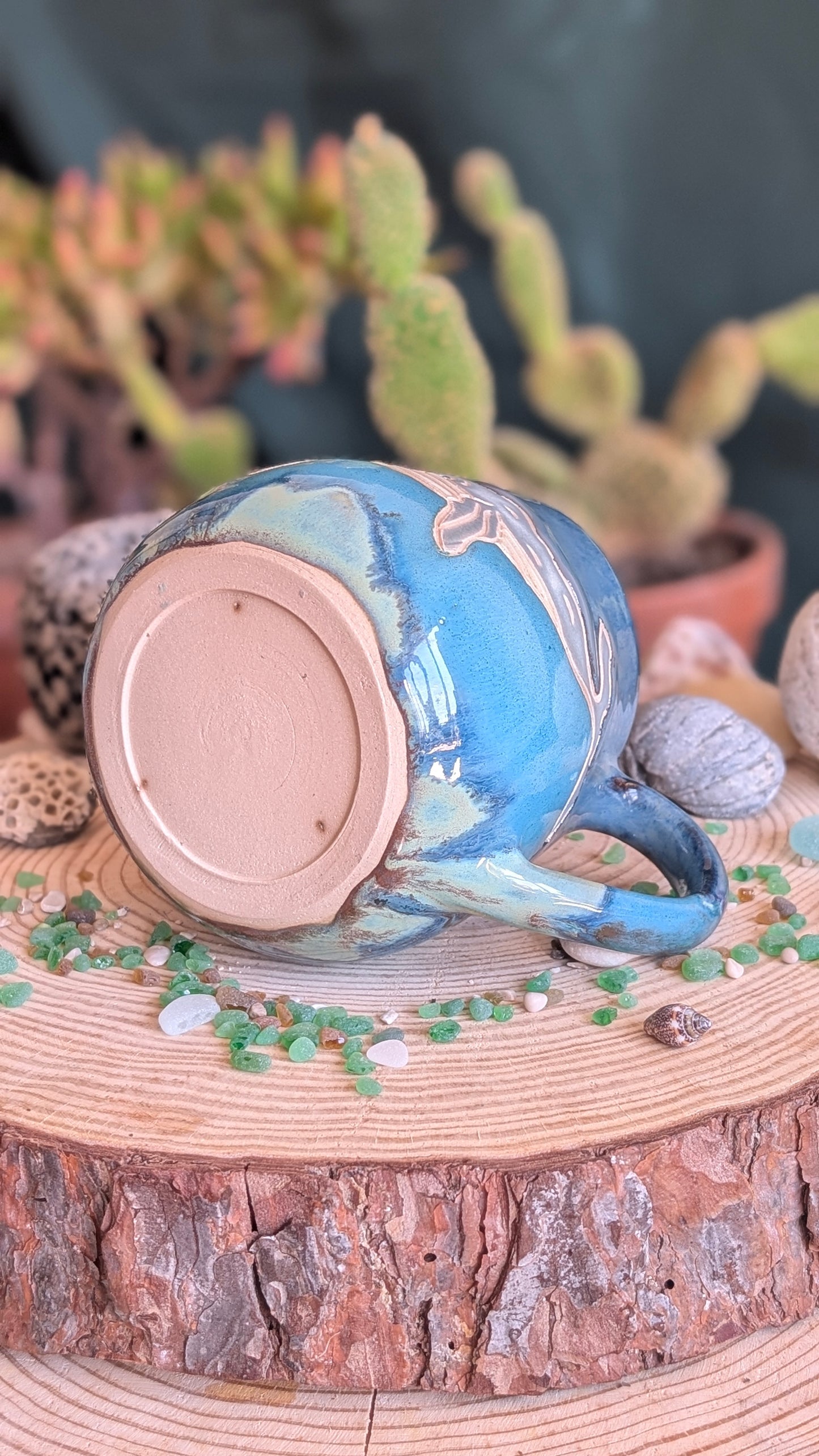 Handmade Pottery Mug – Unique Ocean Inspired Hand Carved Ceramic Cup (500ml) NO2