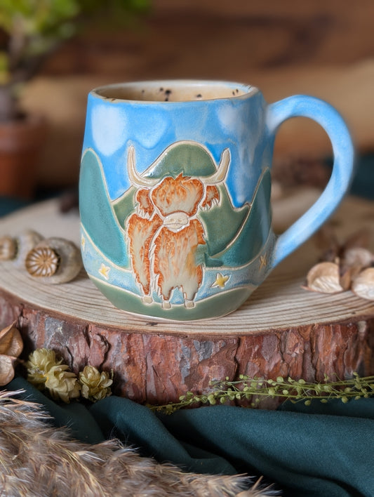 Highland Cow and Green Hills Mug