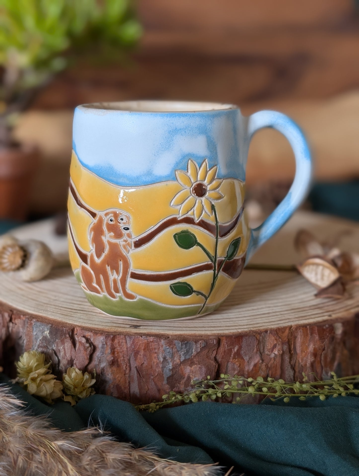 Ginger Spaniel and Sunflower Field Mug