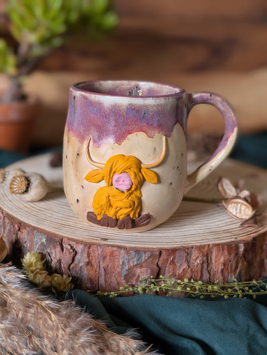 Highland Cow Mug with Drippy Glaze