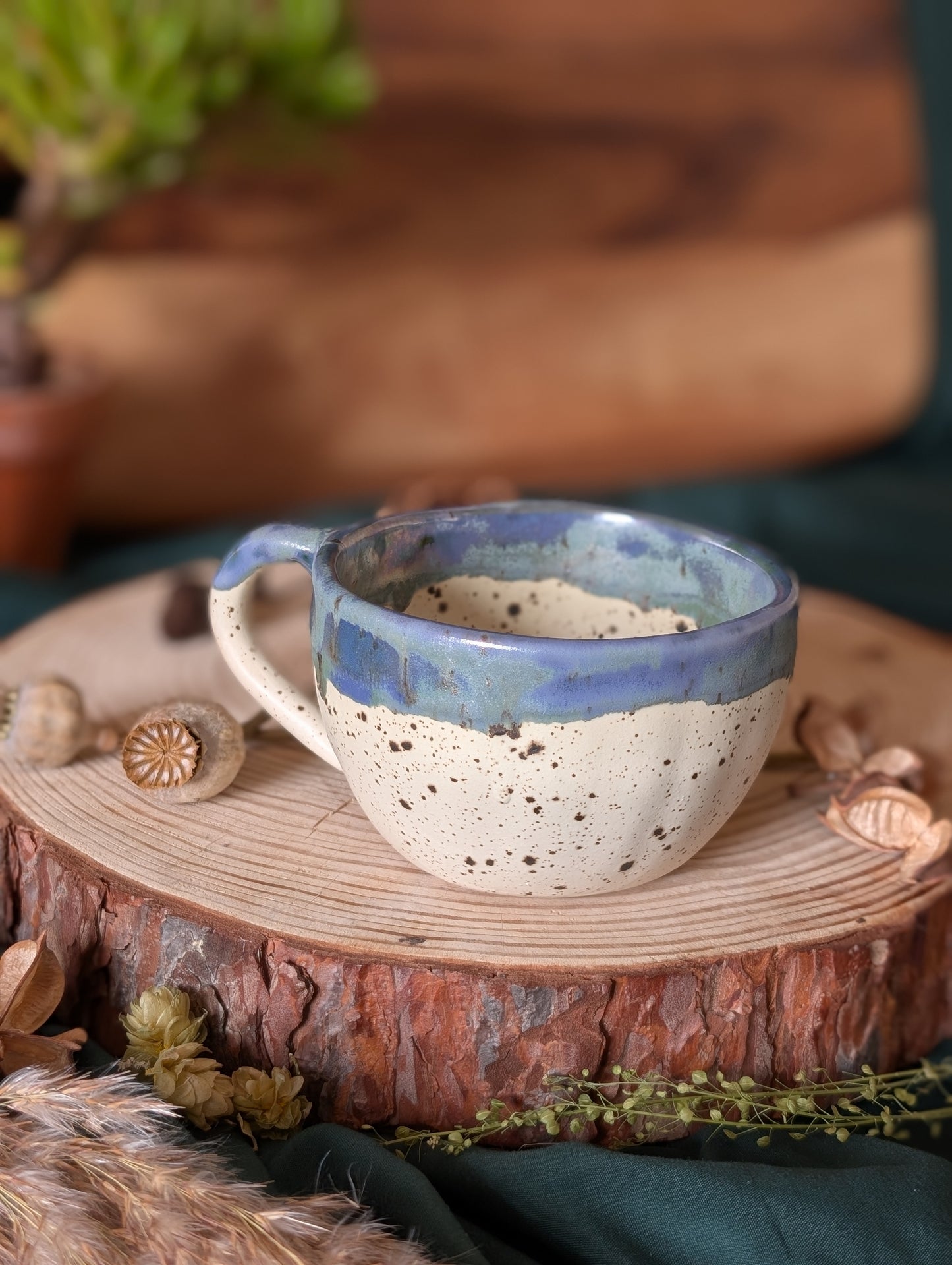 Blackbird Speckled Wonky Cup with Drippy Glaze