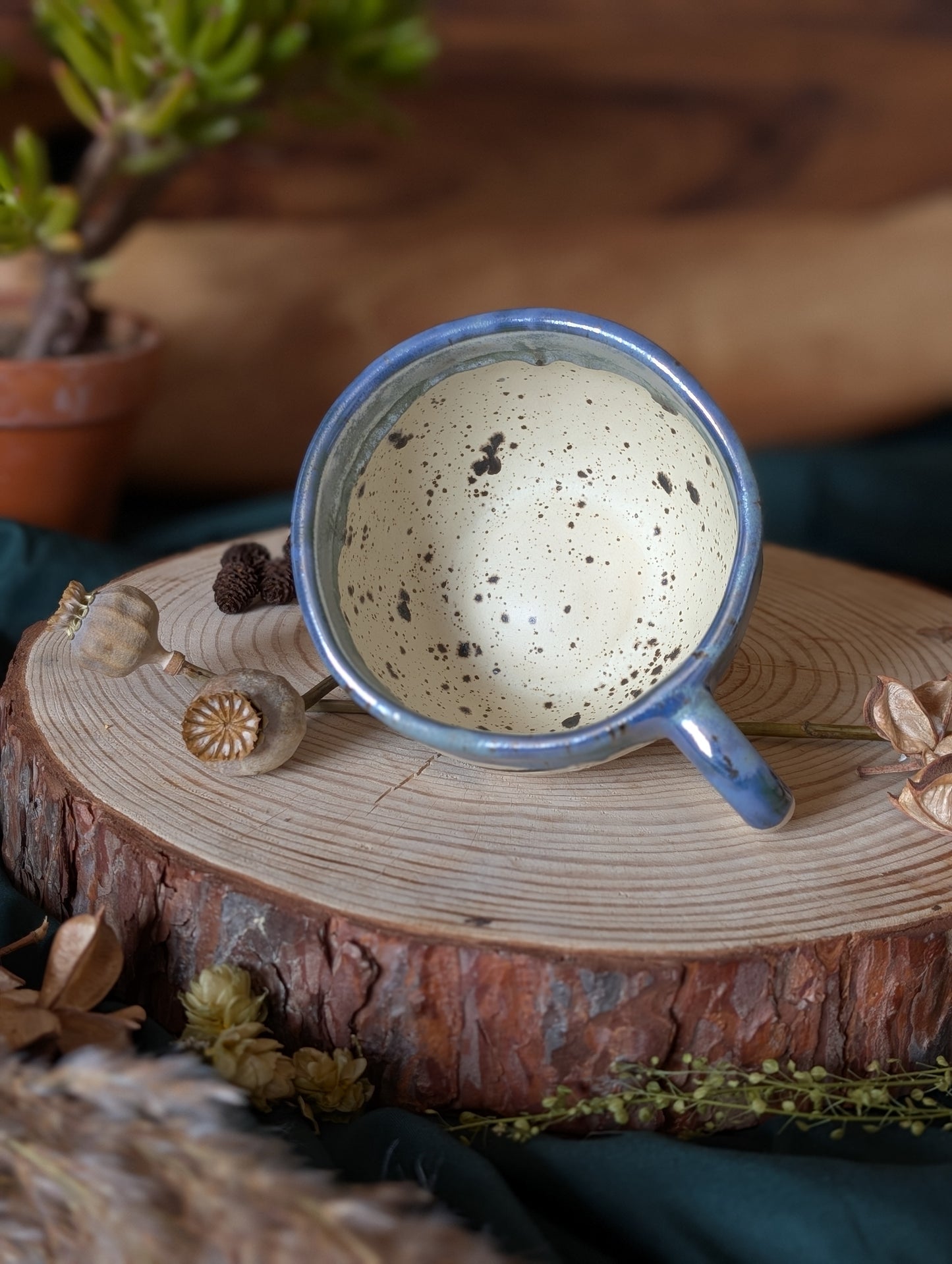 Blackbird Speckled Wonky Cup with Drippy Glaze
