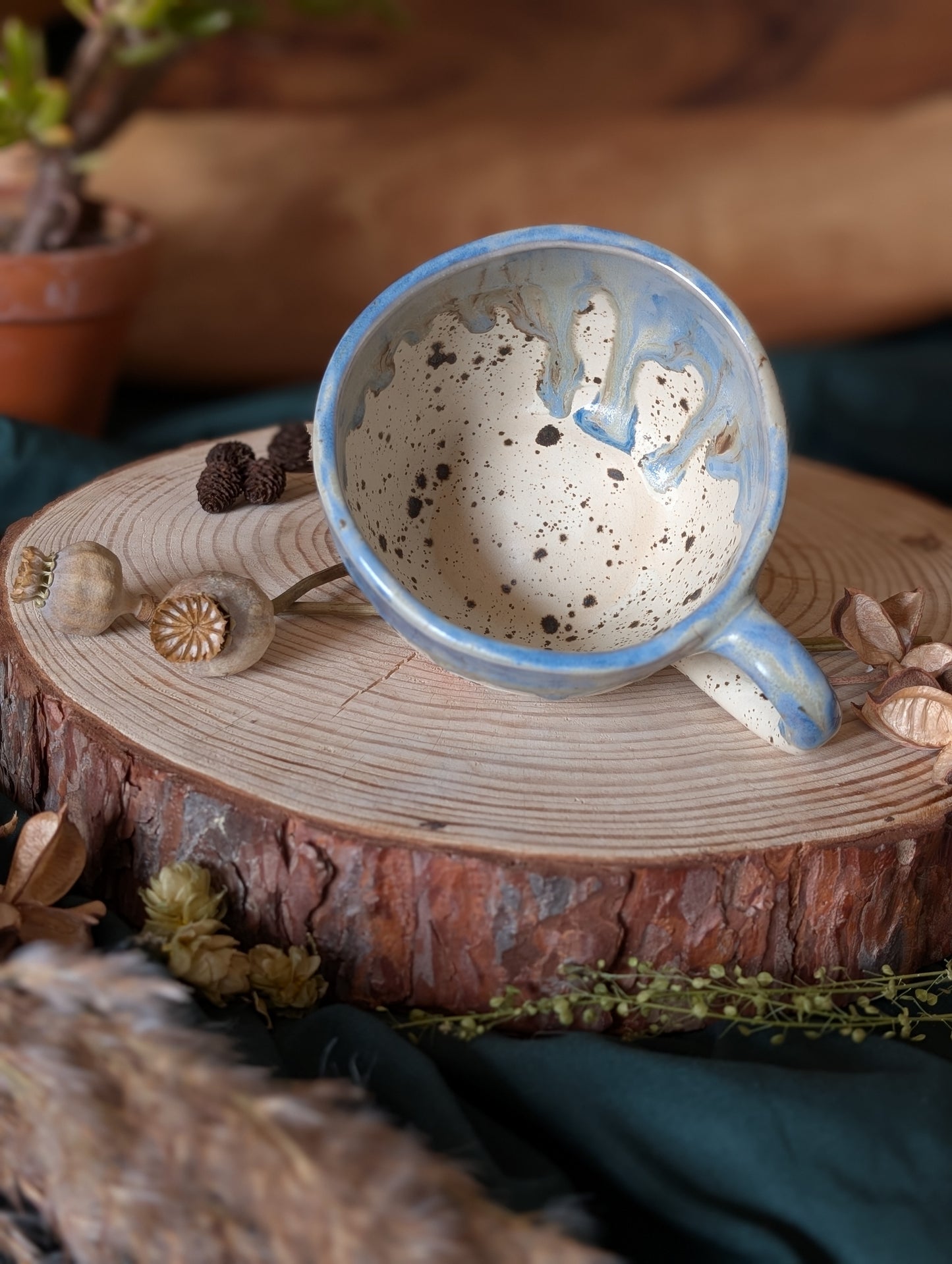 Nuthatch Speckled Wonky Cup with Drippy Glaze
