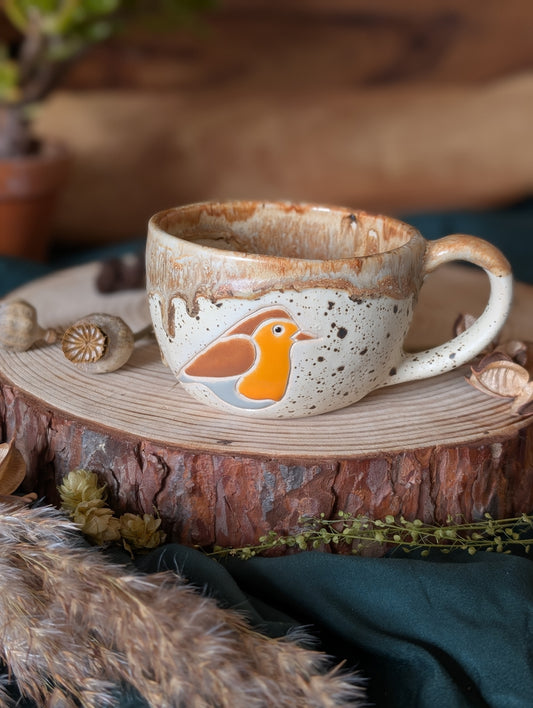Robin Speckled Wonky Cup with Drippy Glaze