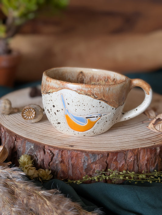 Nuthatch Speckled Wonky Cup with Drippy Glaze 2