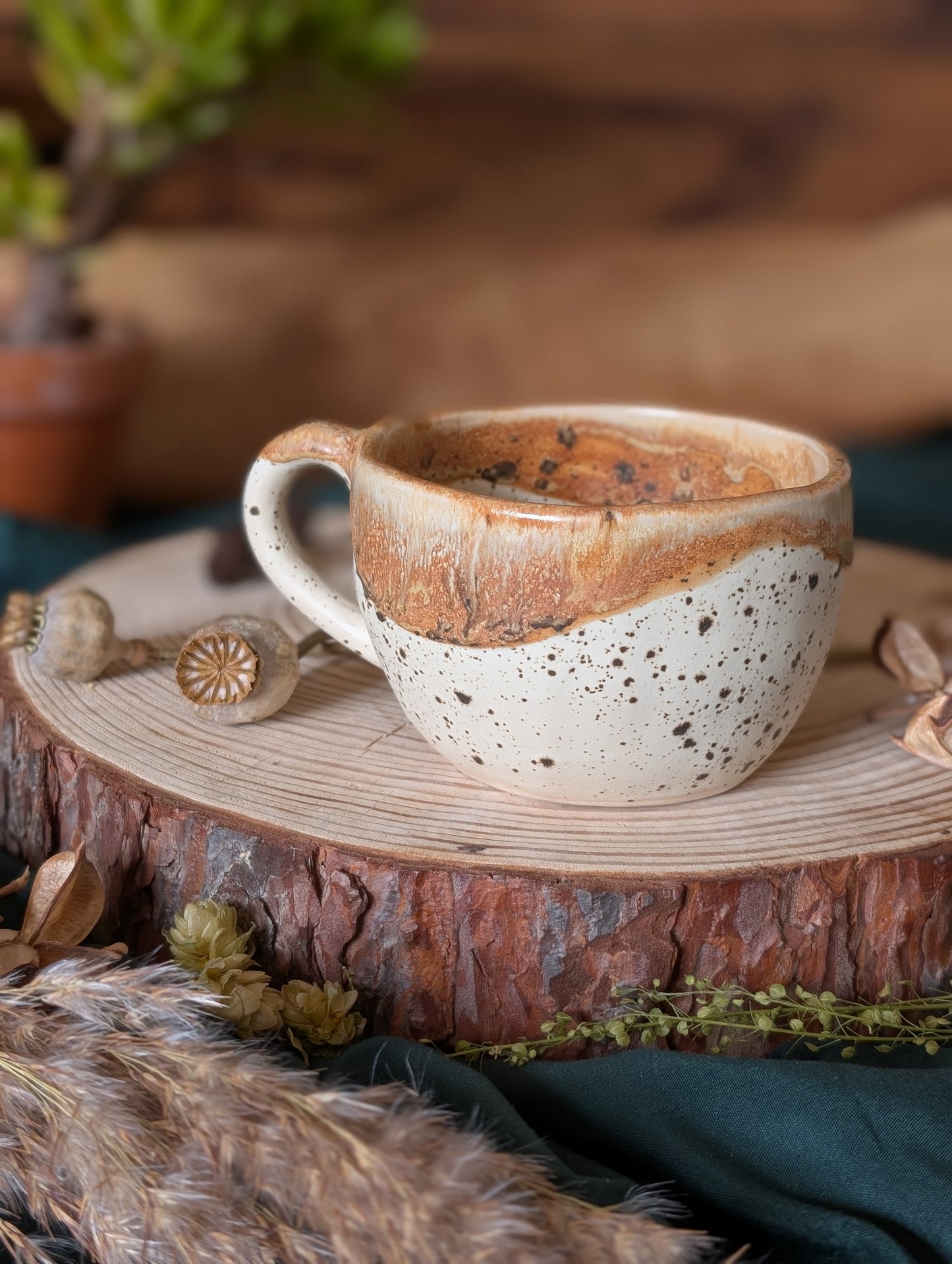 Nuthatch Speckled Wonky Cup with Drippy Glaze 2