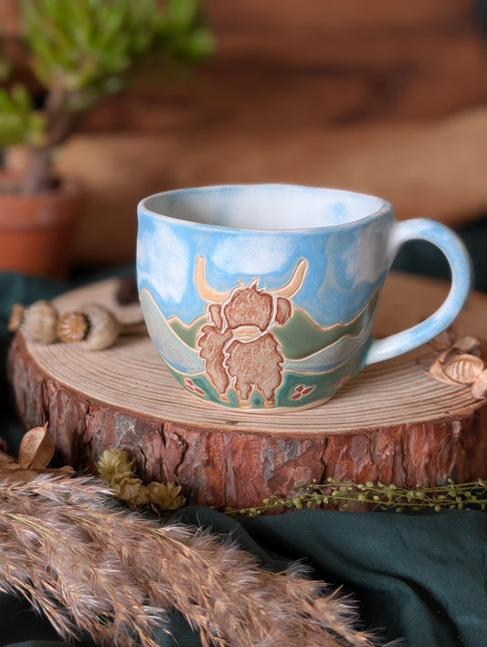 Highland Cow and Green Hills Large Cup