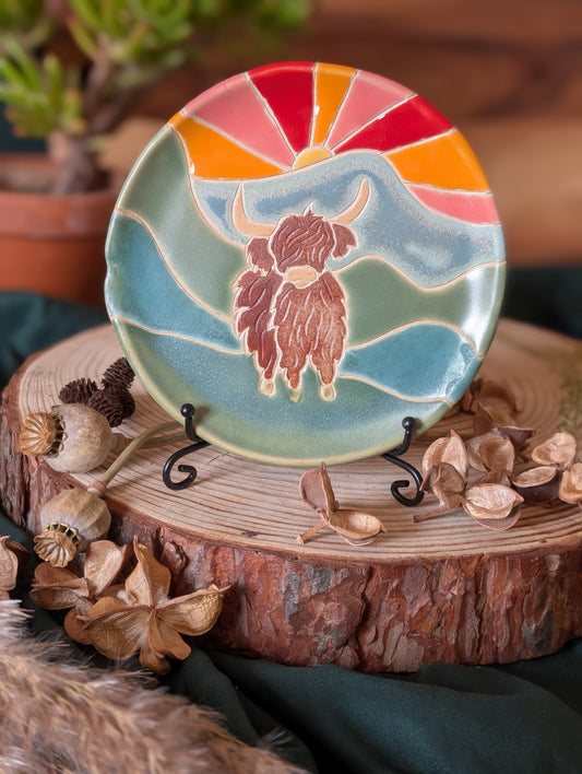 Highland Cow and Sunset over Hills Trinket Dish Large