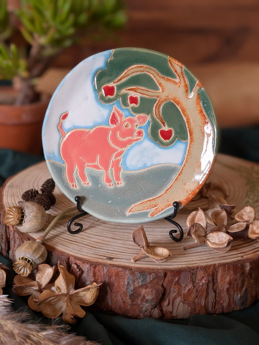 Pig under Apple Tree Trinket Dish Large