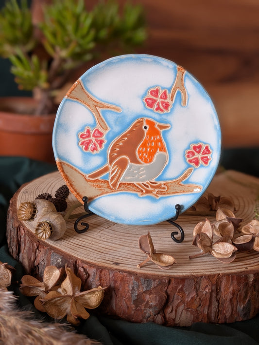 Robin and Flower Tree Trinket Dish Large