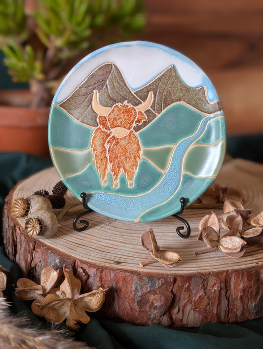 Highland Cow and Mountain Stream Trinket Dish Large