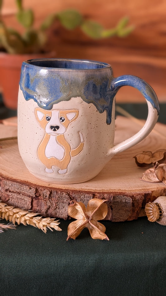 Corgi Speckled Mug with Drippy Glaze 3