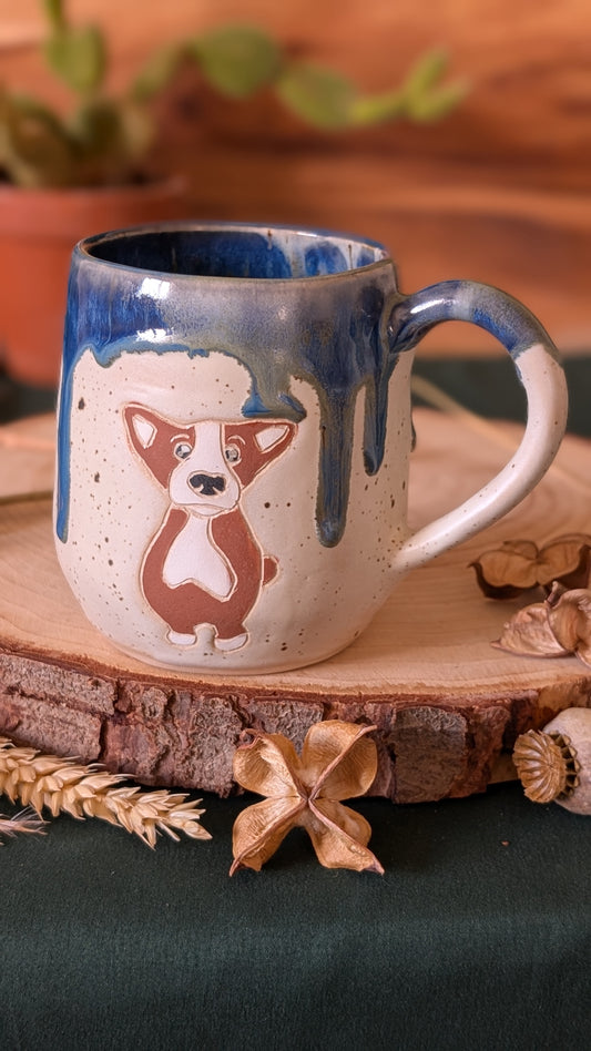 Corgi Speckled Mug with Drippy Glaze 2