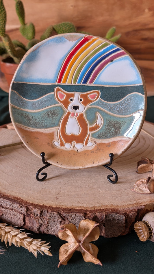 Corgi and Rainbow by the Sea Trinket Dish Large