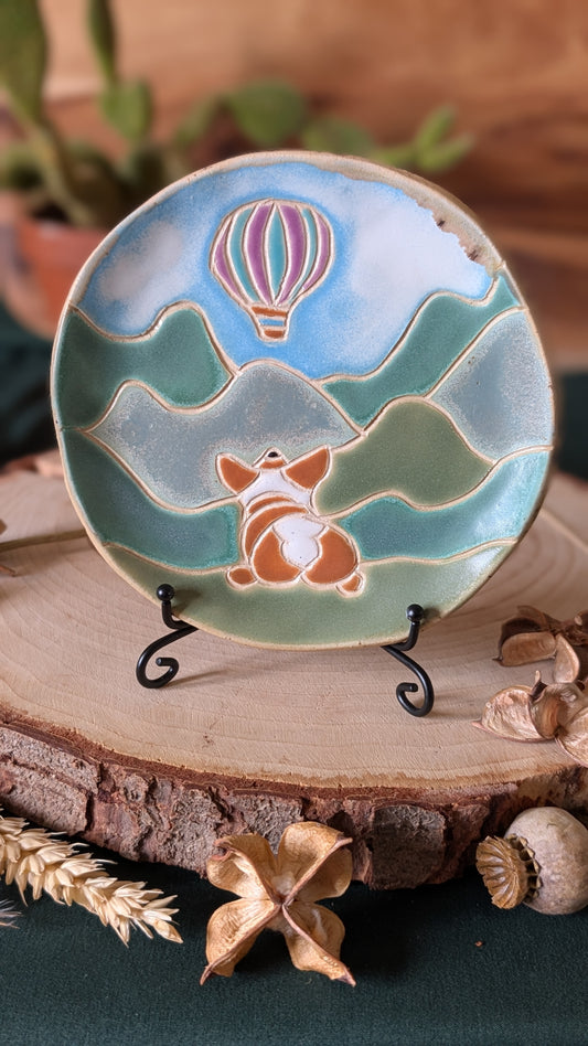 Corgi and Hot Air Balloon Trinket Dish Large