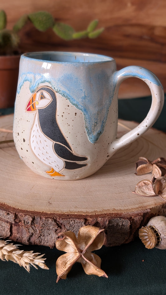 Puffin Mug with Drippy Glaze