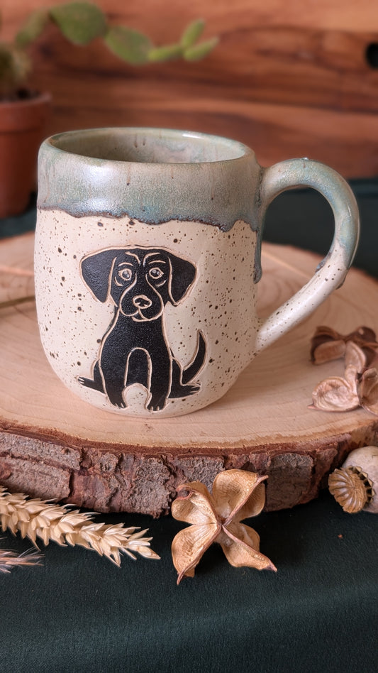 Black Labrador Speckled Mug with Drippy Glaze