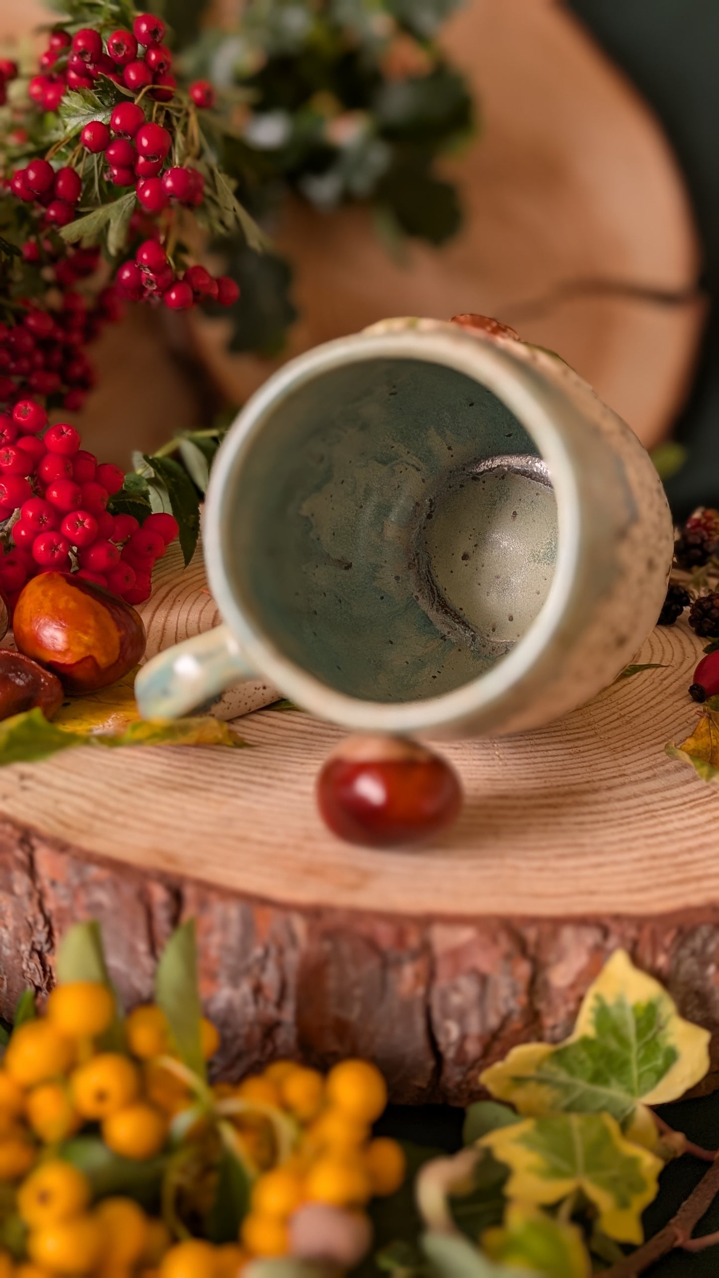 Mouse, Oak and Stonewall – Handmade Unique Mug with Light Blue Drippy Glaze 14