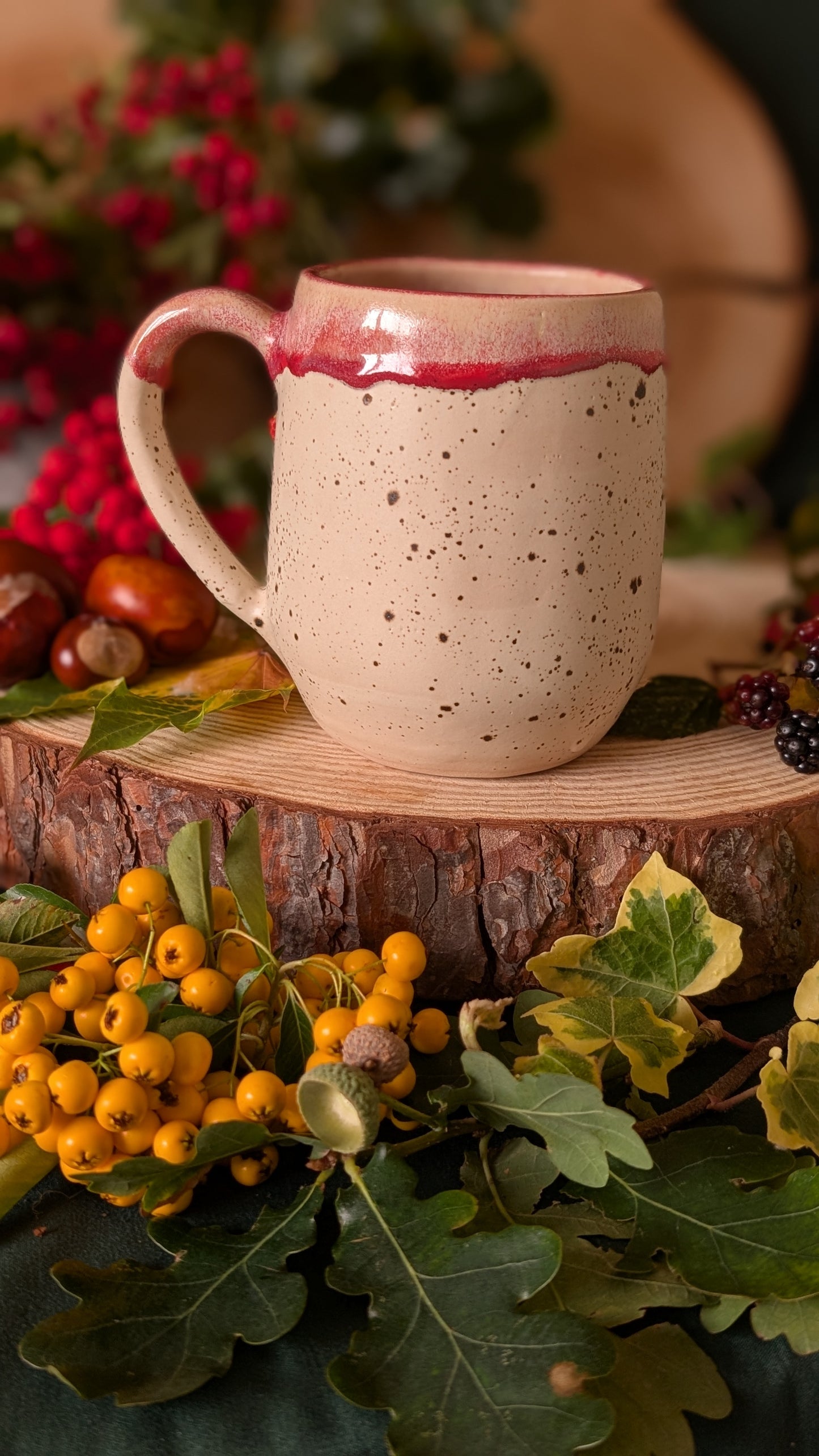 Mouse and Strawberry Mug – Handmade Unique Mug with Drippy Pink Glaze 9