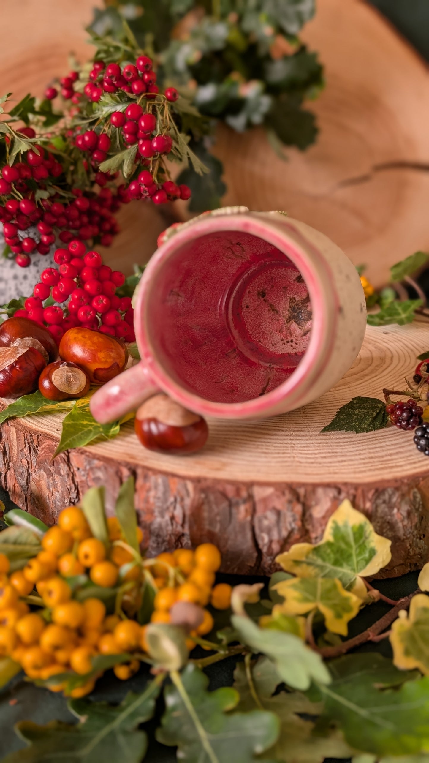 Mouse and Strawberry Mug – Handmade Unique Mug with Drippy Pink Glaze 9
