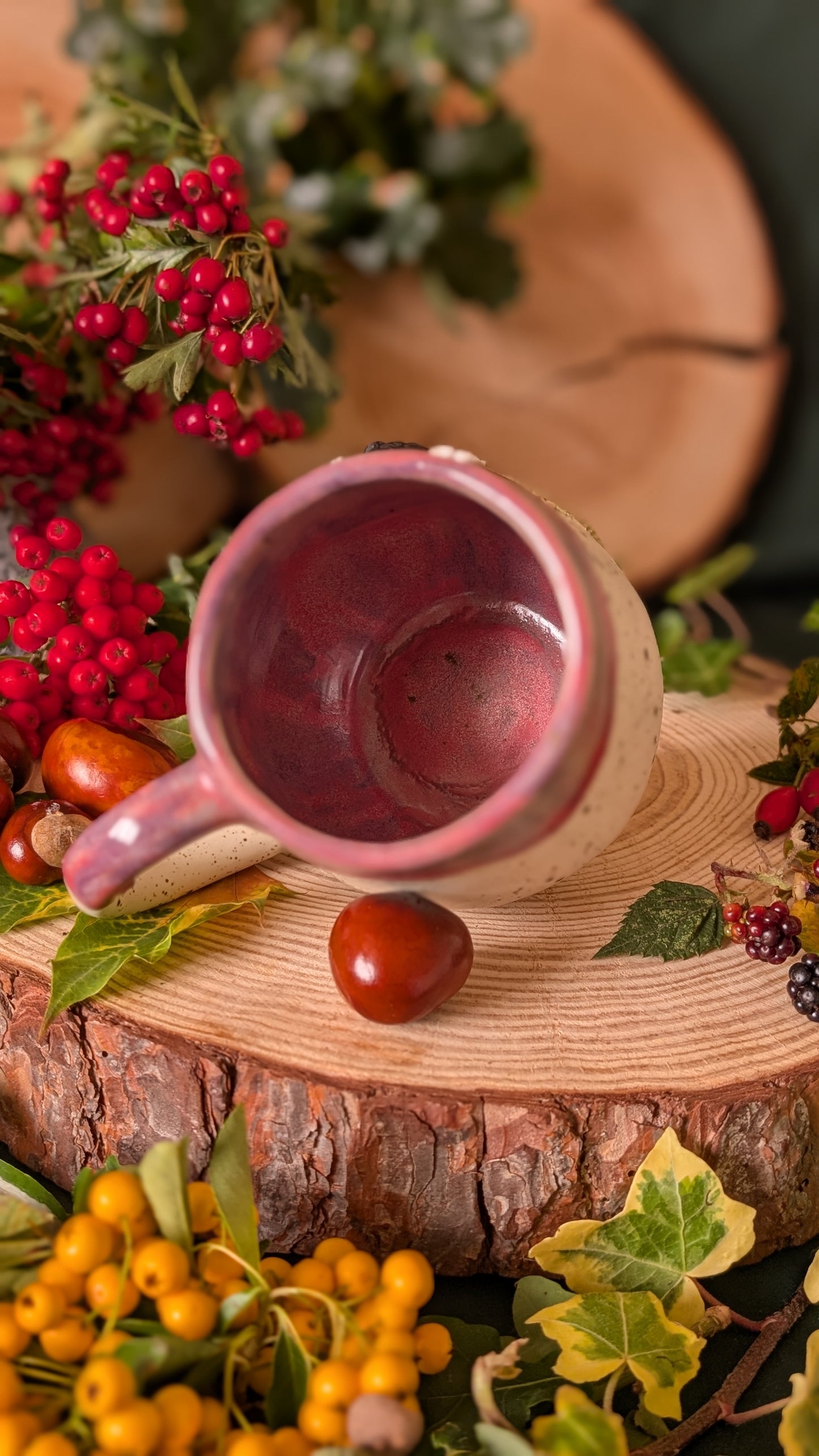 Mouse and Blackberry Mug – Handmade Unique Mug with Purple Glaze 7