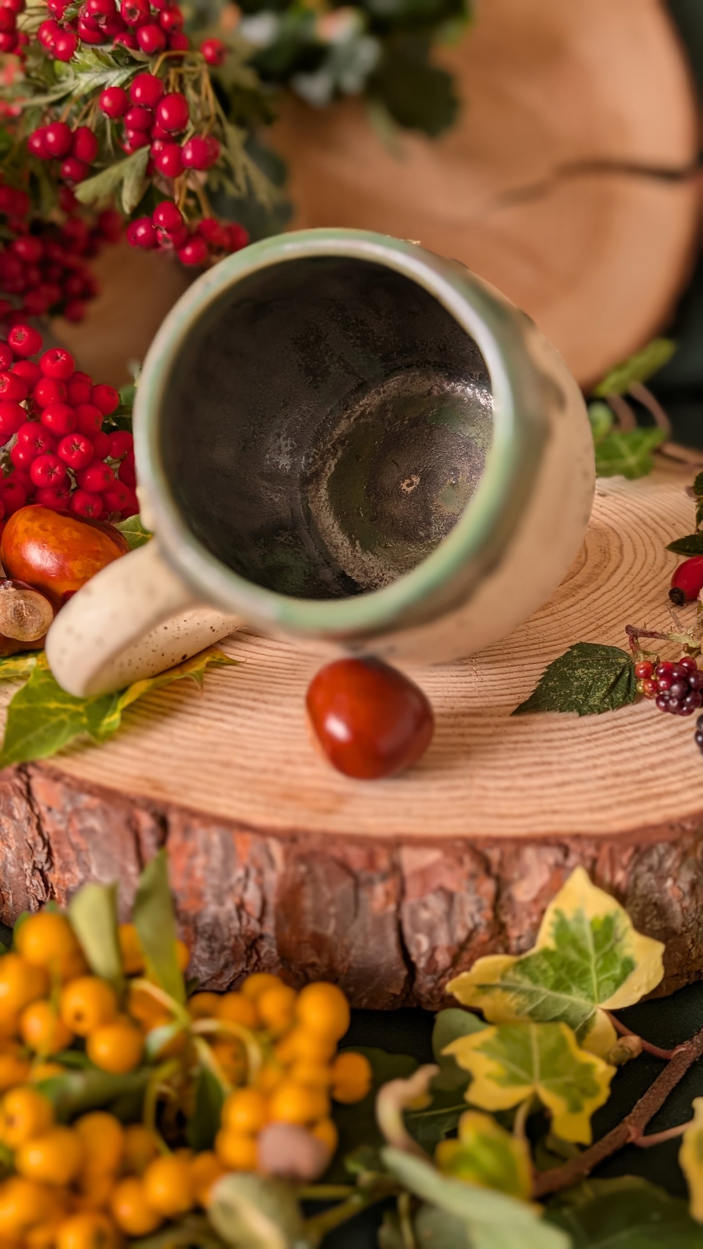 Mouse and Strawberry Mug – Handmade Unique Mug with Drippy Green Glaze 10