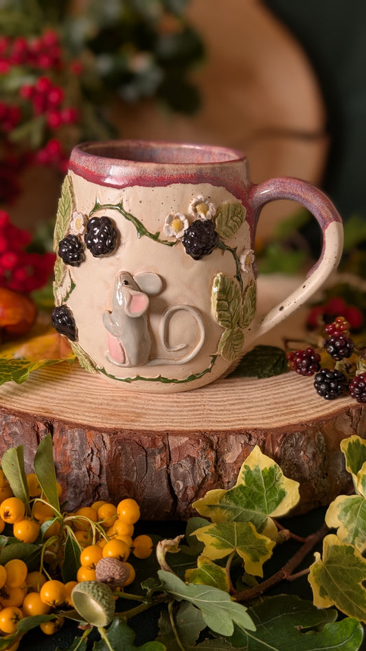 Mouse and Blackberry Mug – Handmade Unique Mug with Purple Glaze 8
