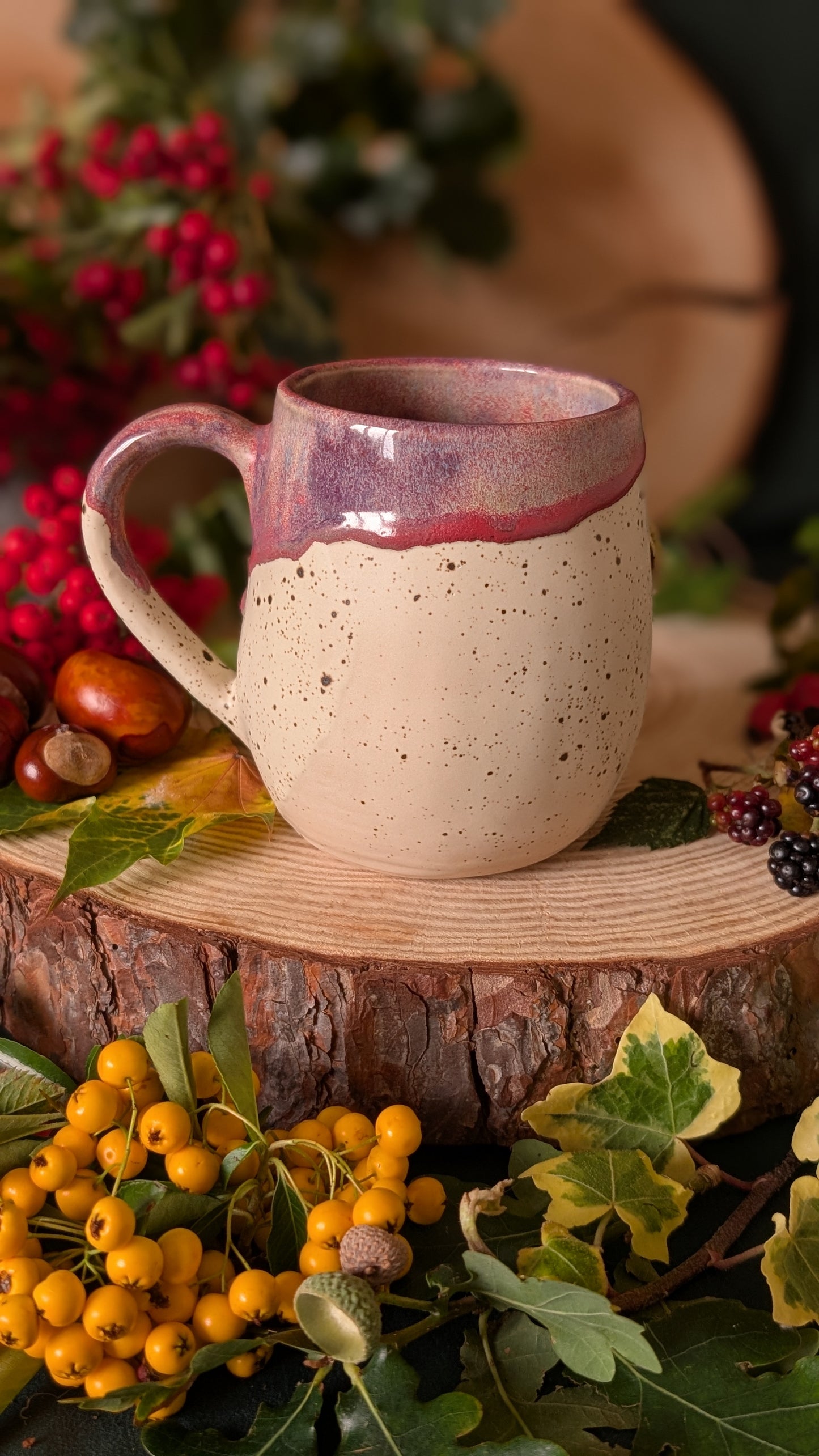 Mouse and Blackberry Mug – Handmade Unique Mug with Purple Glaze 8