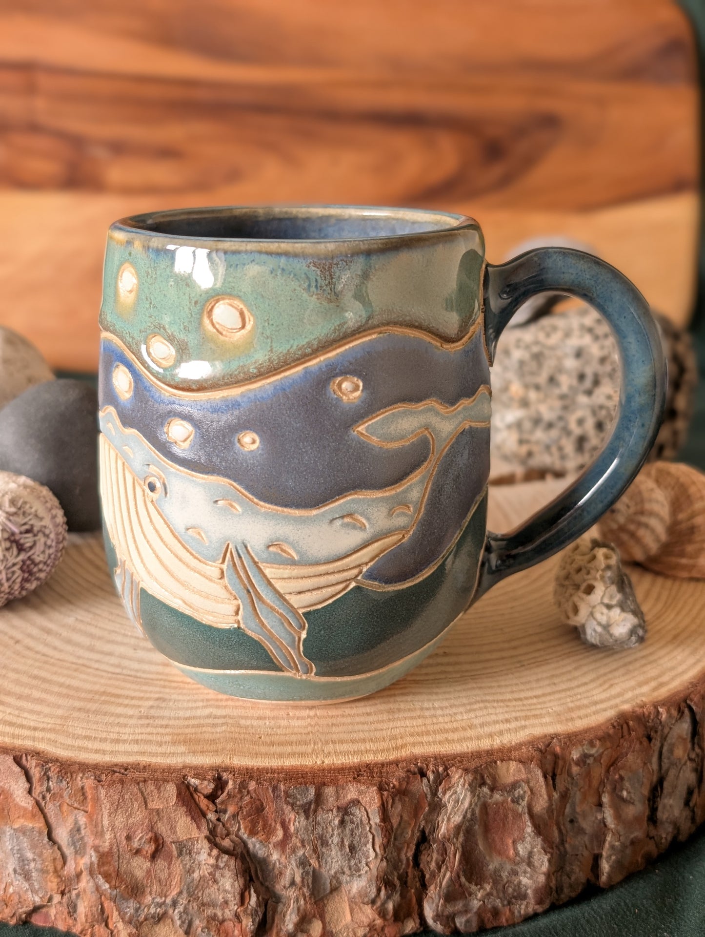 Handmade Whale Pottery Mug – Unique Ocean Inspired Hand Carved Ceramic Cup (500ml) NO5