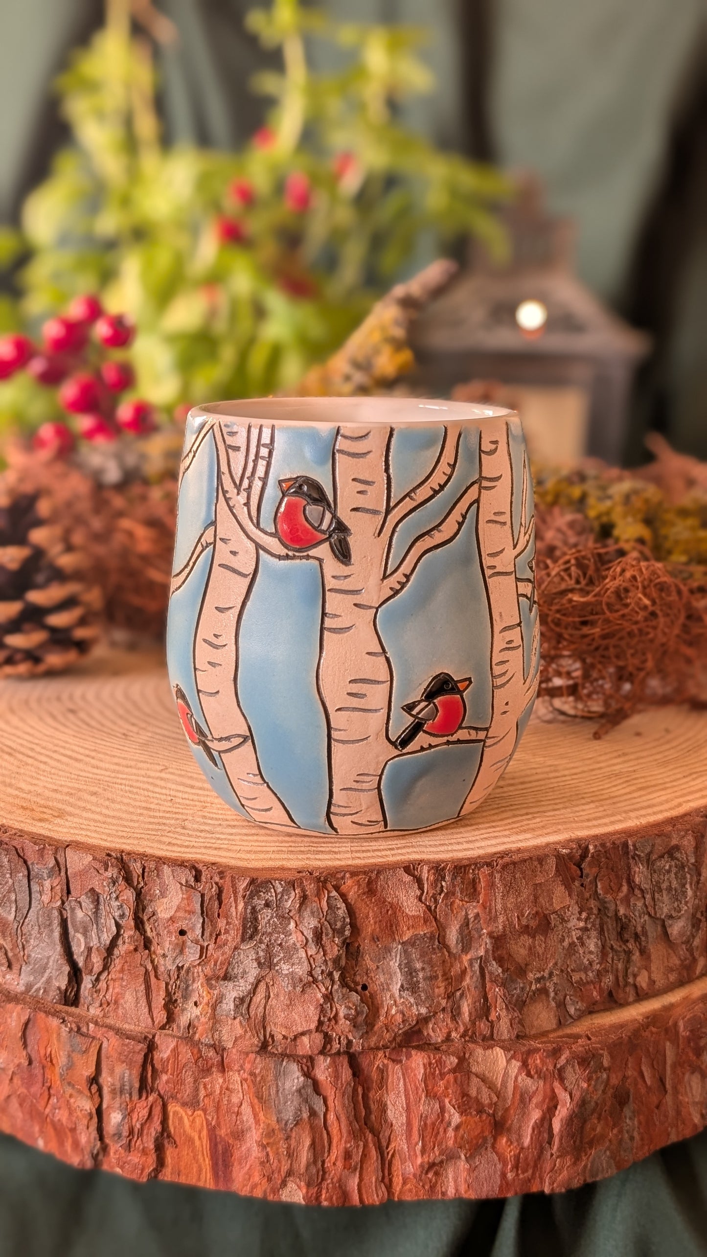 Handmade Winter Bird Mug, Artisan Ceramics 8