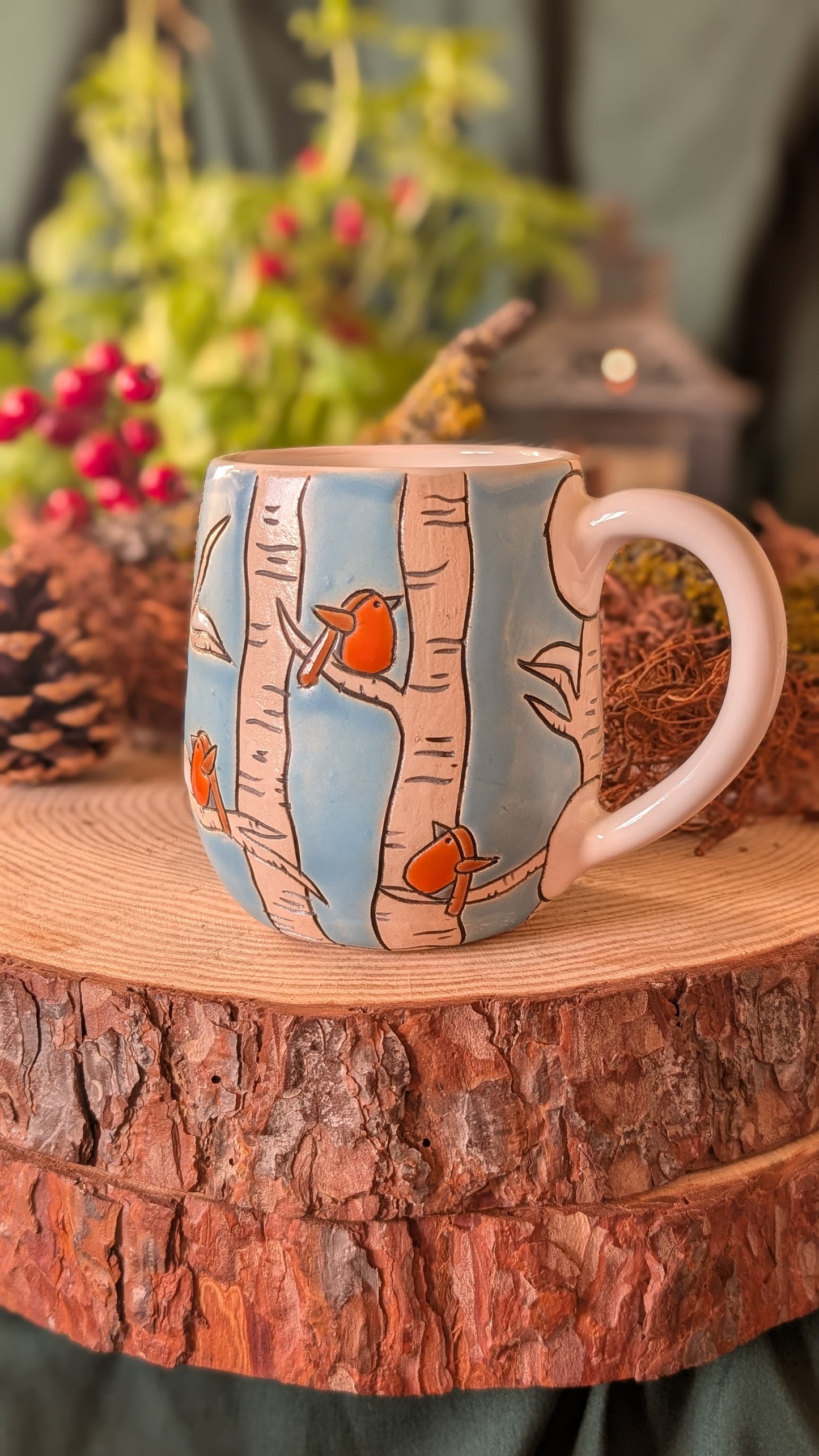 Handmade Winter Bird Mug, Artisan Ceramics 9