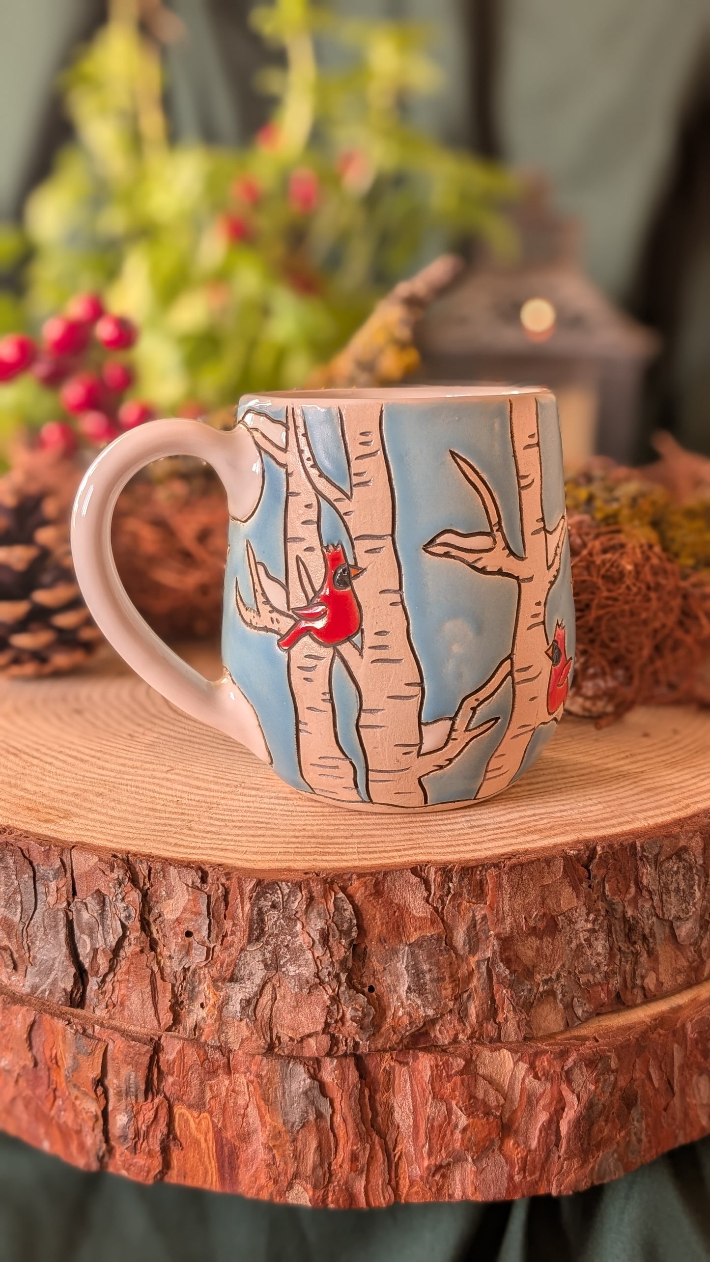 Handmade Winter Bird Mug, Artisan Ceramics 12