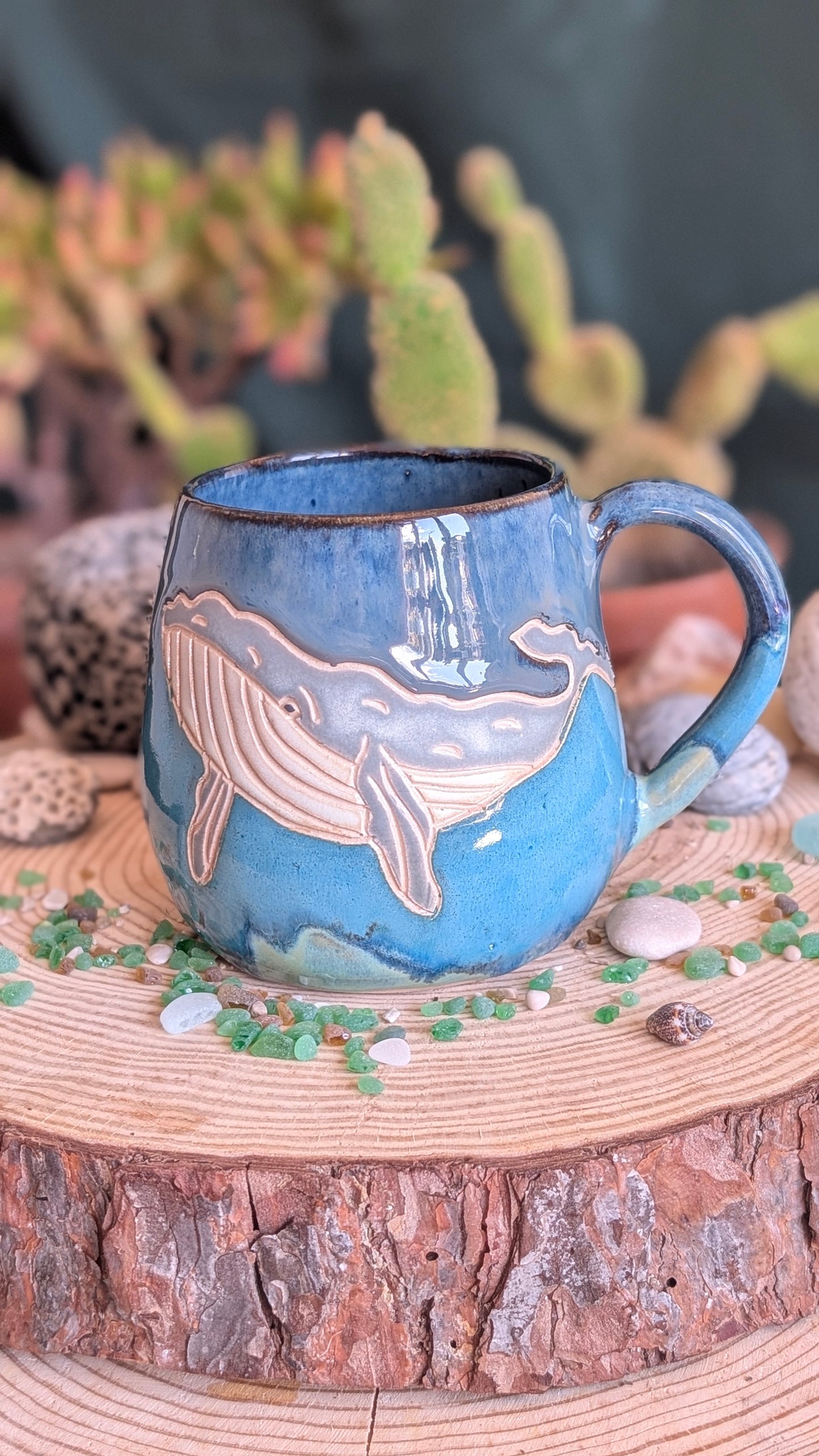 Handmade Pottery Mug – Unique Ocean Inspired Hand Carved Ceramic Cup (500ml) NO2