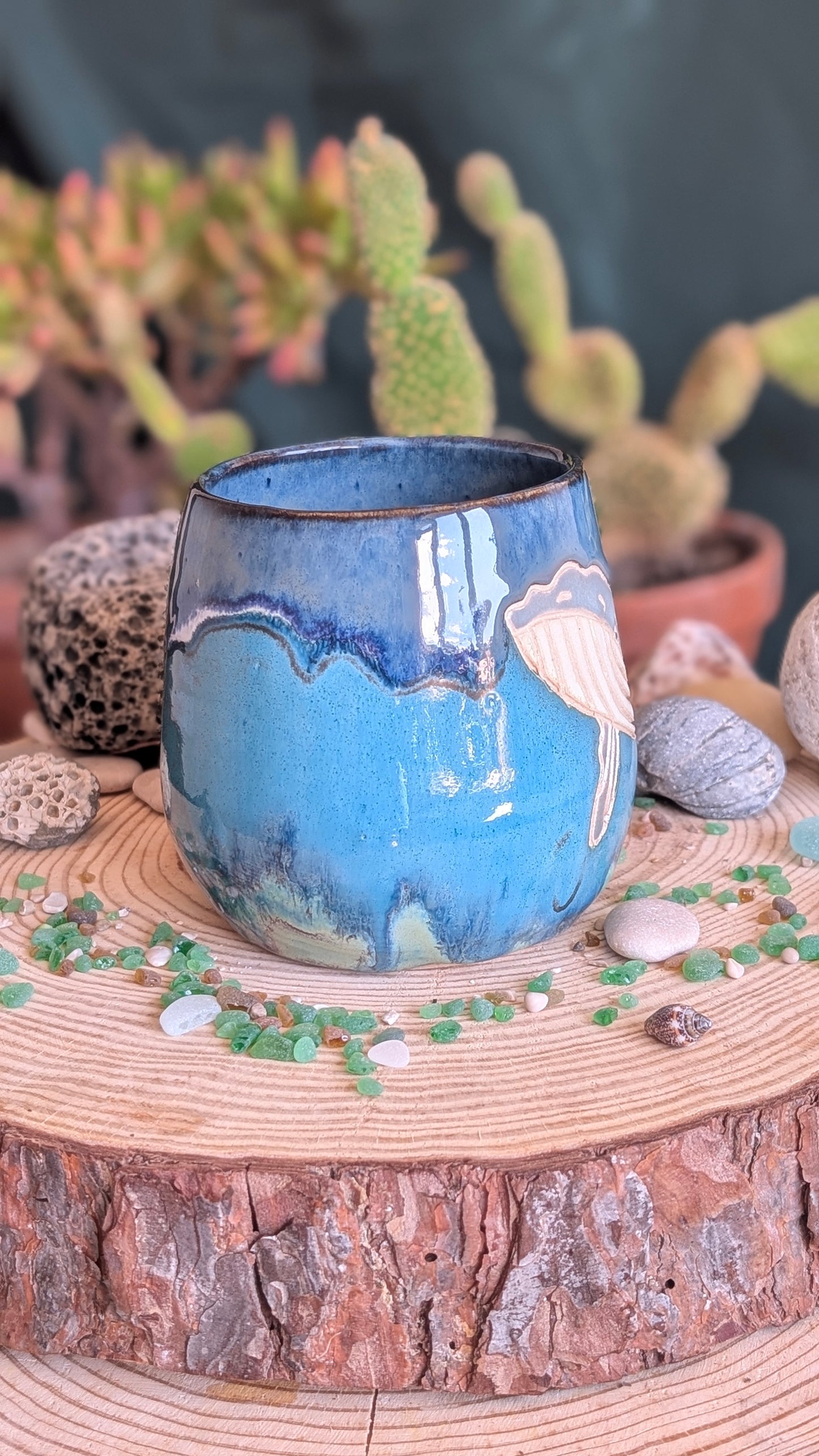 Handmade Pottery Mug – Unique Ocean Inspired Hand Carved Ceramic Cup (500ml) NO2