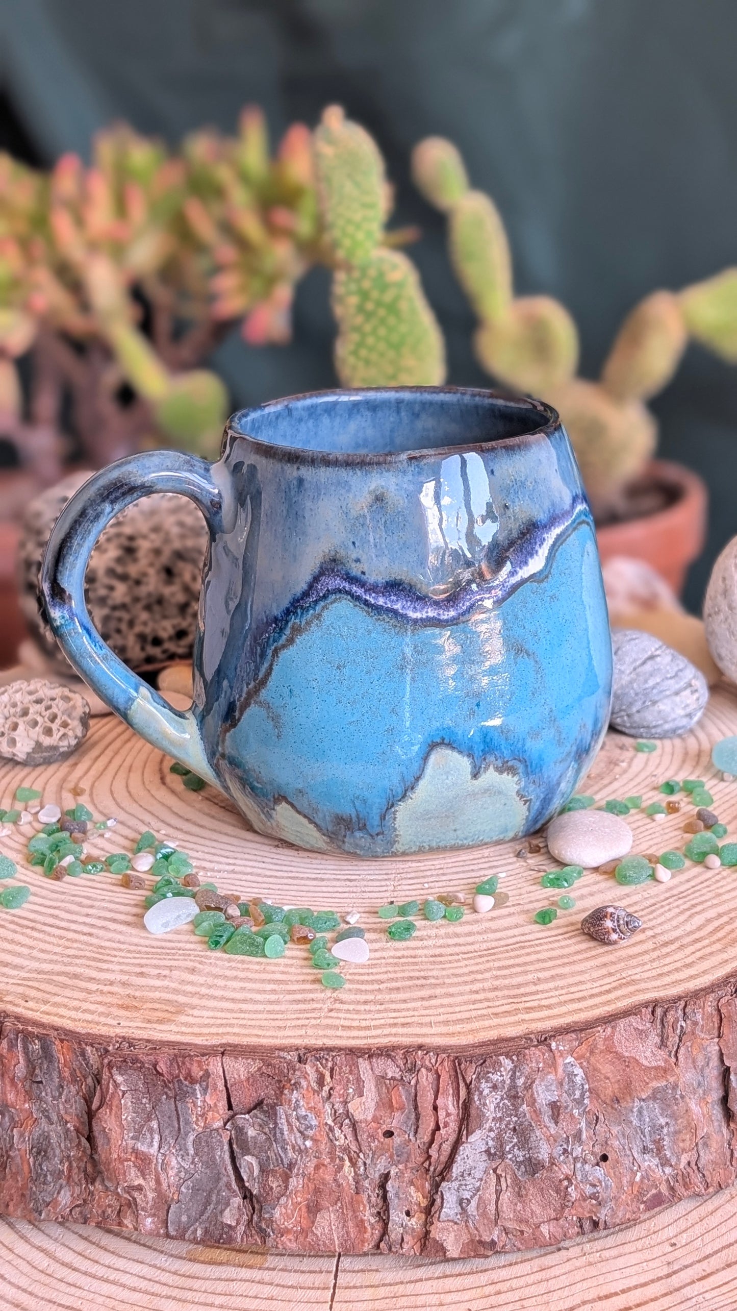 Handmade Pottery Mug – Unique Ocean Inspired Hand Carved Ceramic Cup (500ml) NO2