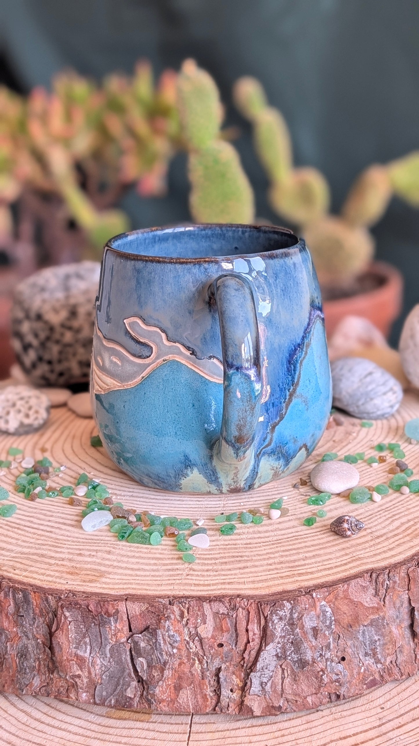 Handmade Pottery Mug – Unique Ocean Inspired Hand Carved Ceramic Cup (500ml) NO2