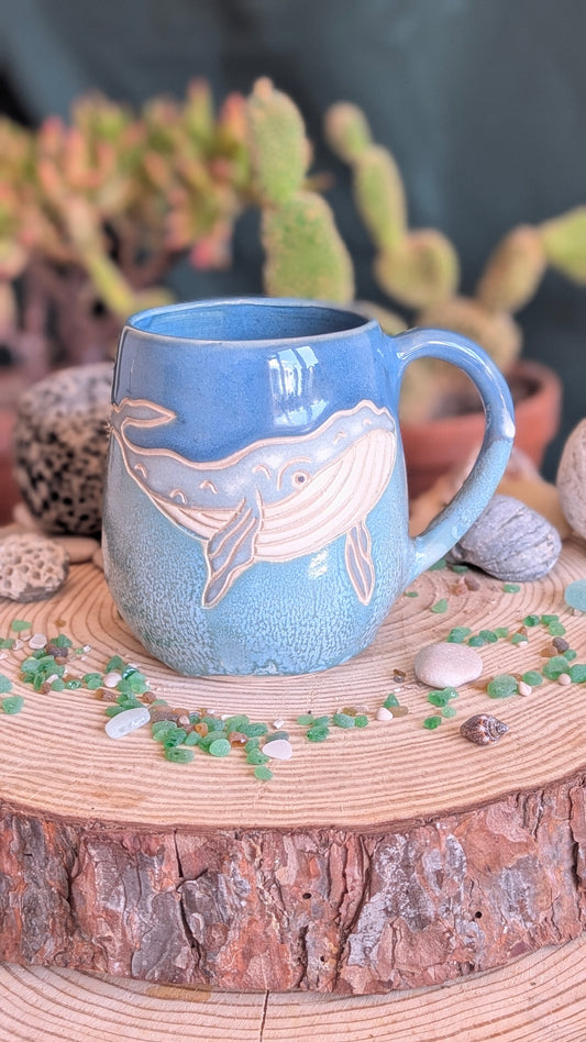 Handmade Whale Mug – Unique Ocean Inspired Hand Carved Ceramic Cup (500ml) NO4